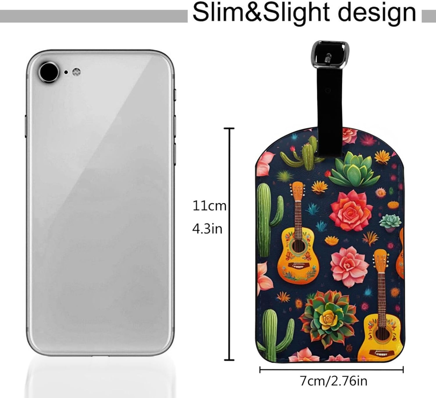 Lotus and Candles Guitar Print Elegant Tag Stylish Tag Luggage Tag 4.3 X 2.76 Inch for Suitcases Travel Bags image number 3