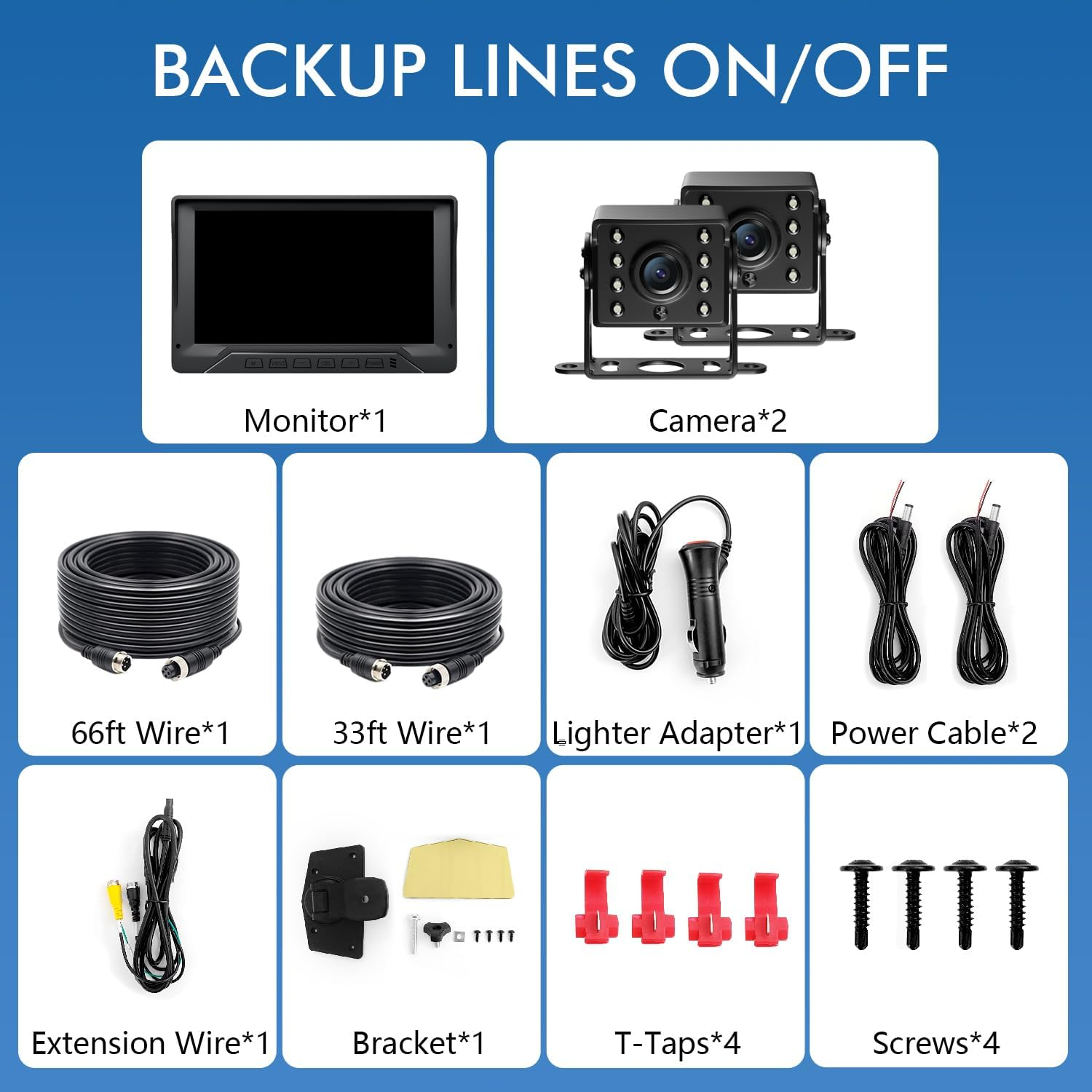 Dual RV Backup Camera Plug and Play, 7'' Backup Camera for Truck Trailer, No Delay, 1080P HD, 2 Channels, 150&deg; Wide Angle, DIY Guide Lines, Night Vision, IP69 Rear View Camera image number 2