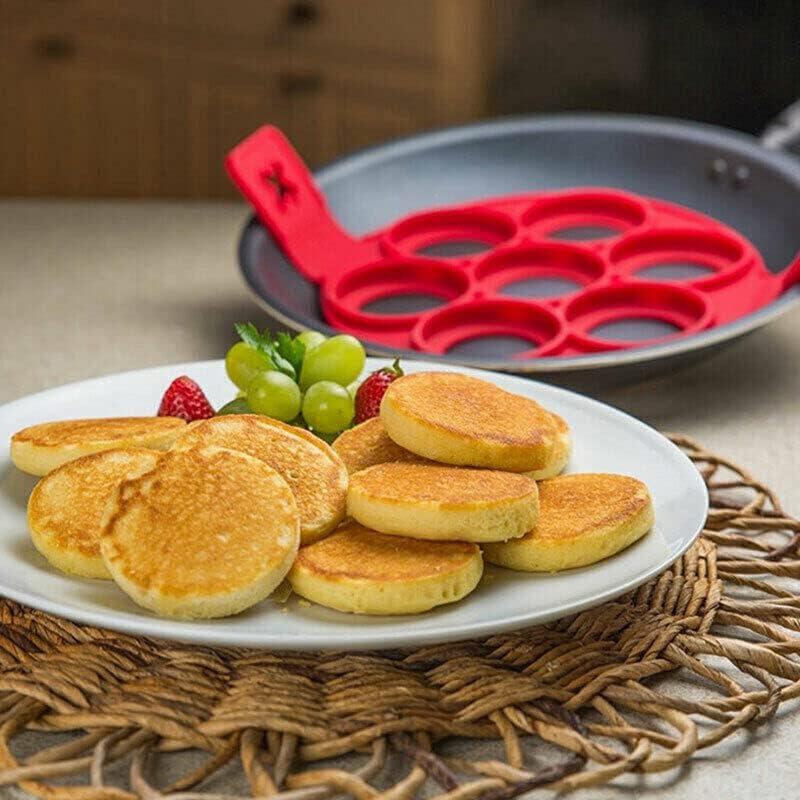AIMALL Pancake Mold Maker, Breakfast Mold Flip Cooker,Silicone 7 round Non Stick Egg Rings Set Flipper Pancake Pan Perfect Breakfast Maker Egg Omelette Tool for Cooking Fried Eggs, Hash Browns, Crumpets, Omelets on Griddle image number 2