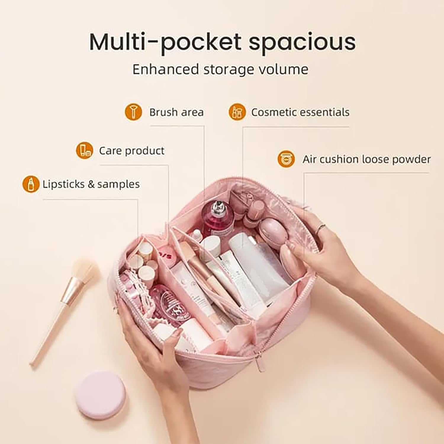 Petition Makeup Bag for Women, Makeup Bag,Travel Makeup Bag, Puffer Waterproof Cosmetic Organizer, Wide Open Lay-Flat Large Capacity Travel Cosmetic Case with Compartments Toiletry Bag image number 2