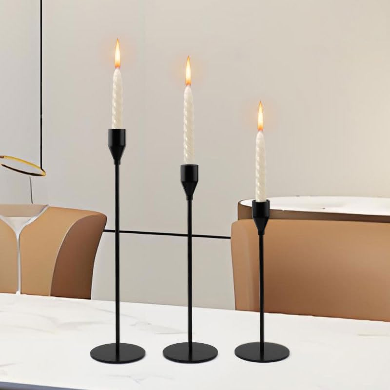 Black Candle Holders Set of 6 - Tall Taper Candlesticks for 3/4 Inch Pillar Candles - Modern Metal Candle Stands - Elegant Dining Table Centerpieces for Wedding, Party, Home Decor image number 6