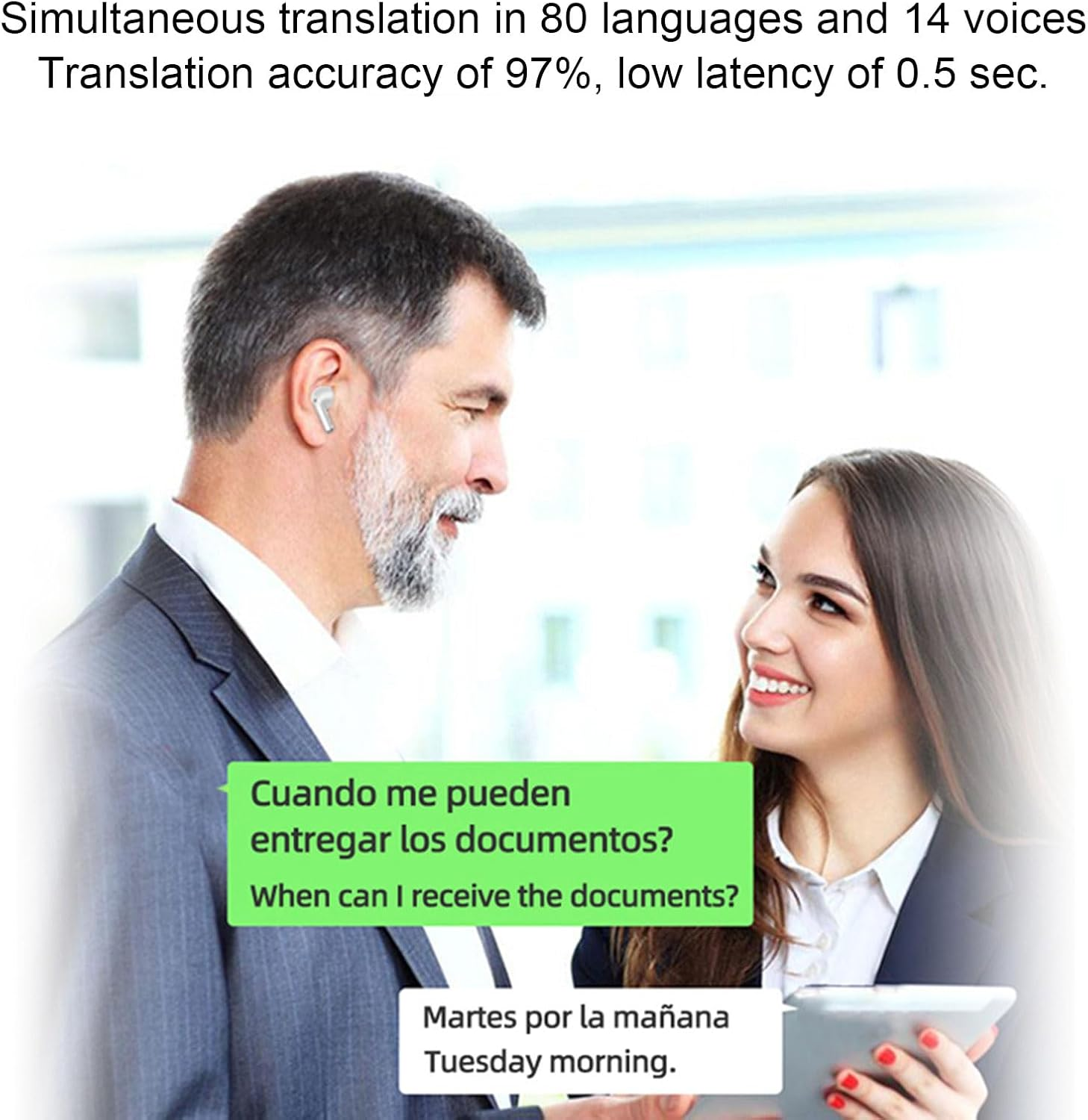 XUMIUZIY AI Translation Earbuds Real Time, Bone Conduction Buletooth Translator Earbuds with 80 Languages, Ear Hook, Noise Cancelling, 4 Translation Modes for Business Travel image number 5