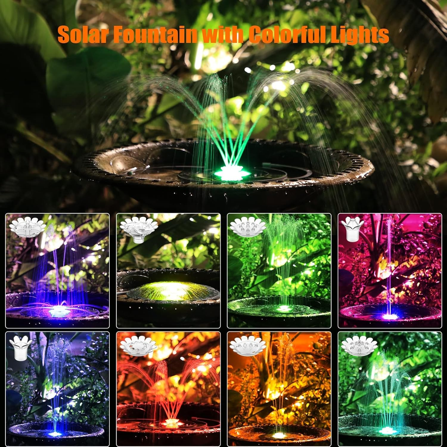 AISITIN 3.5W LED Solar Fountain 7.1In（18Cm ) 3000Mah Built-In Battery Solar Water Pump Floating Fountain with 6 Nozzles for Bird Bath for Fish Tank, Pond or Garden Decoration Solar Water Fountain image number 1