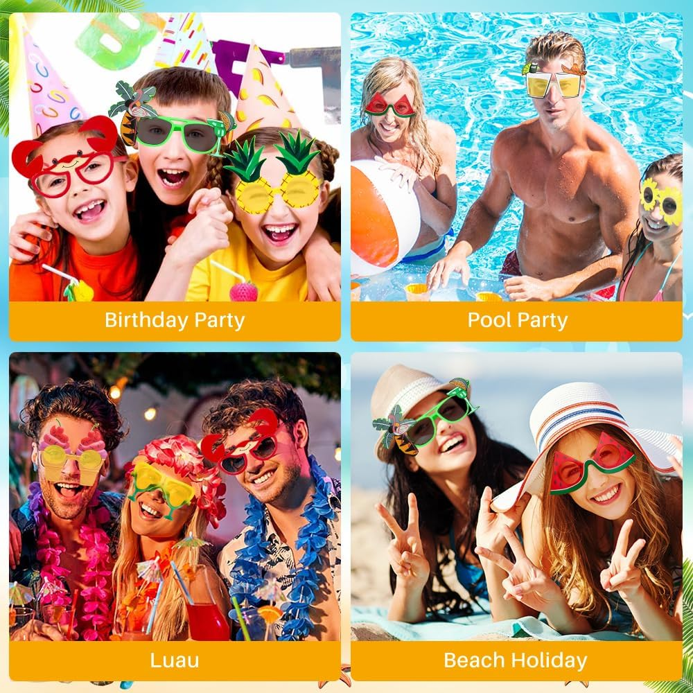 AUTOWT 8PCS Hawaiian Luau Party Glasses, Funny Summer Hawaiian Beach Party Photo Booth Props Kits with Different Shapes for Pool Aloha Party Supplies image number 3