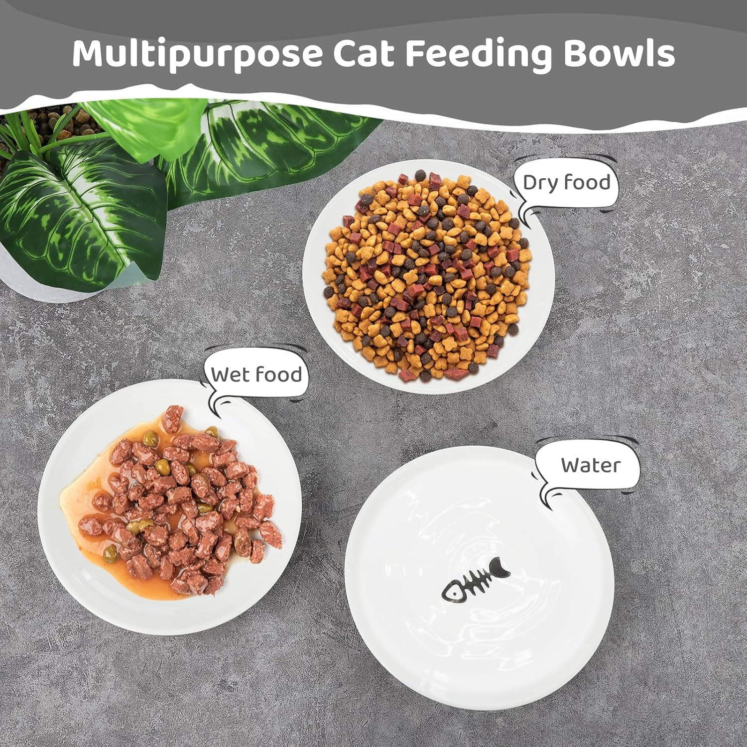 Dorakitten 10 Pcs Ceramic Cat Bowls, No Whisker Fatigue Wide Shallow Cat Dishes with Non-Slip Silicone Bottom, Pet Cat Food Water Plates Bowls, 15Cm Diameter image number 5