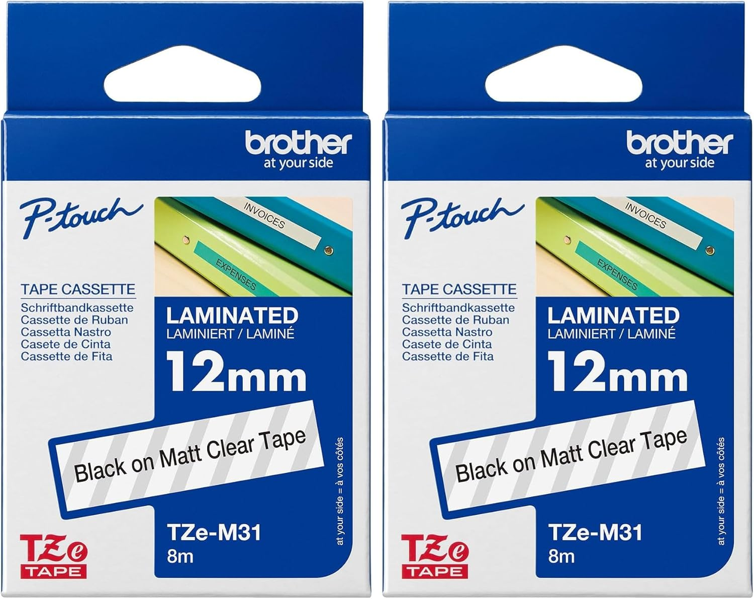 Brother Genuine Tze-M31 Laminate Tape, Black on Clear, 12Mm X 8M image number 5
