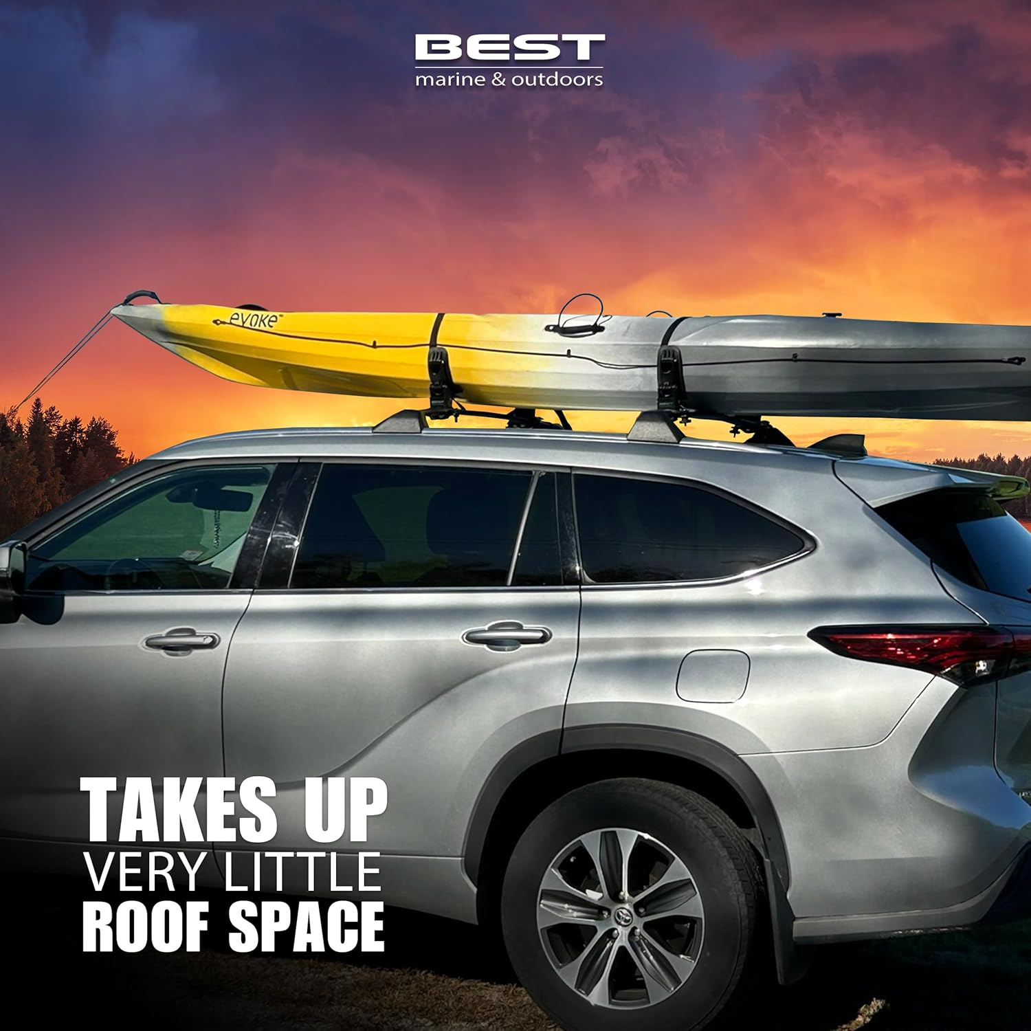 Best Marine and Outdoors Kayak Roof Rack Saddles | Universal Carrier Cradles for Kayaks & Canoes Rooftop Mount Cars, Trucks SUV Crossbars Rails Straps Included Black image number 1