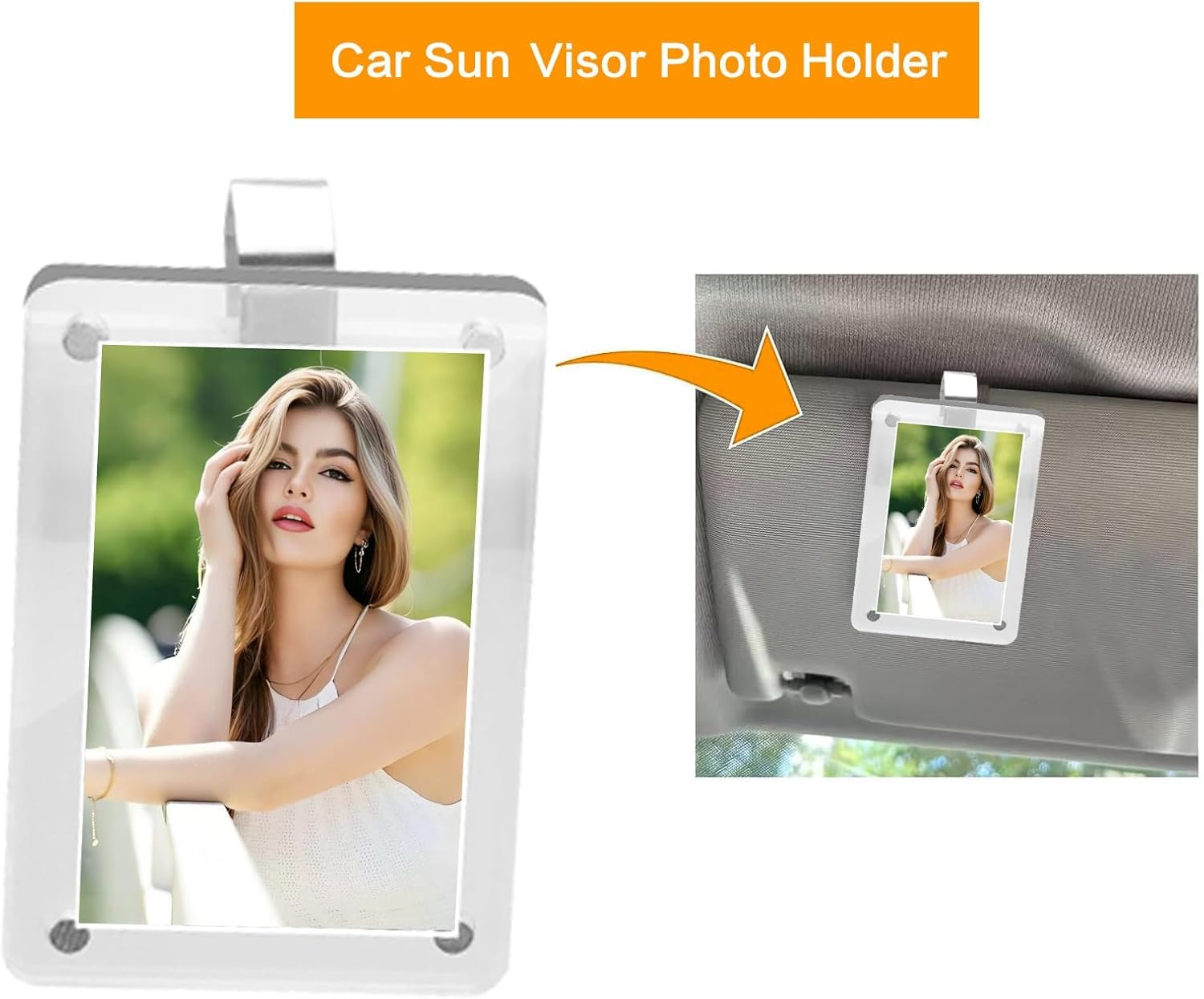 2Pcs Car Sun Visor Photo Holder - 6X9 CM Universal Magnetic Acrylic Car Photo Clip & Car Picture Frame - Personalized Visor Accessory to Display Your Favorite Memory image number 1