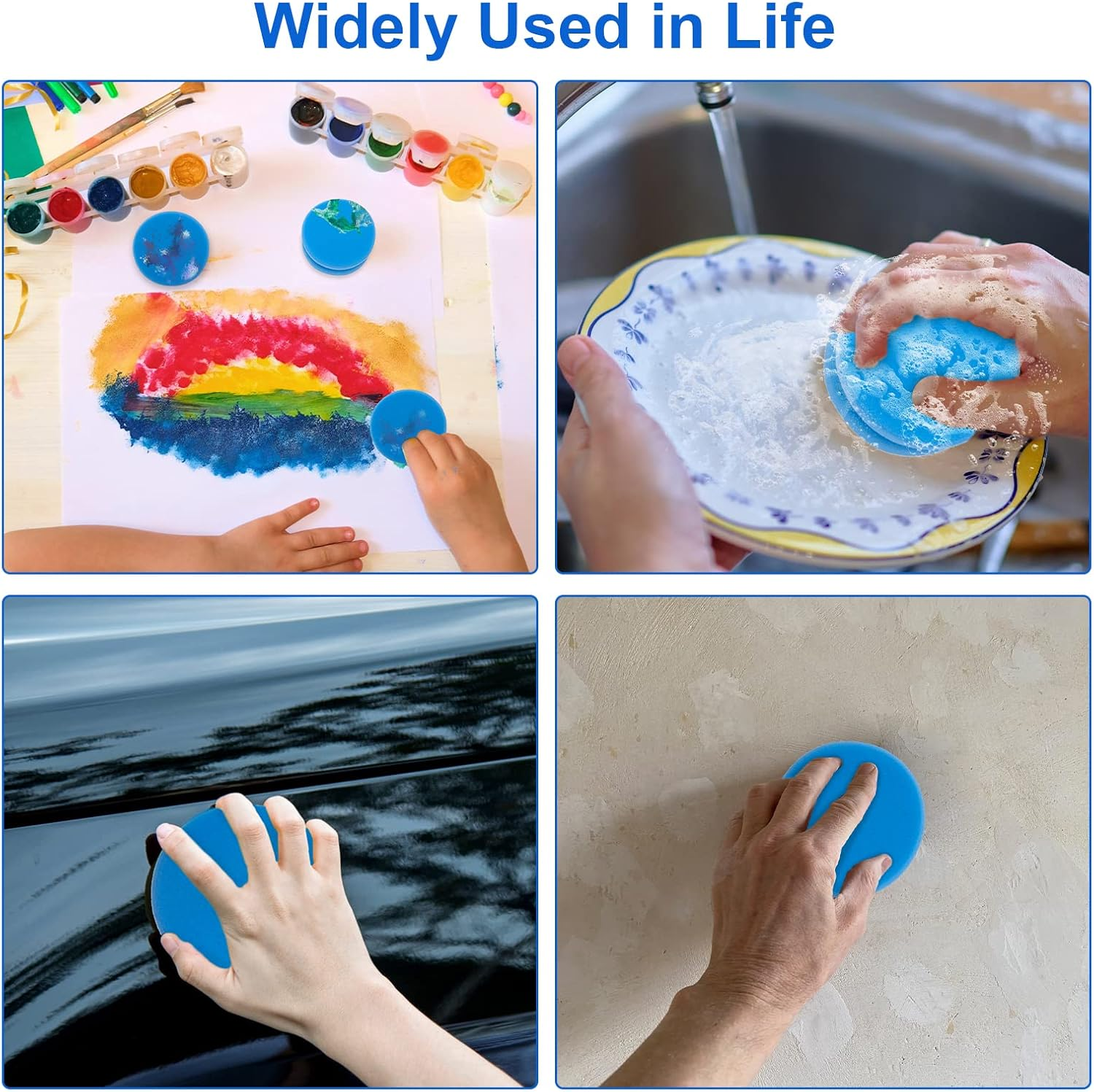 Paint Sponge Black 6Pcs, Boyistar Detail Painting Sponge Double-Side Art Craft round Sponges for Car Waxing, Wall Repairing Kitchen Cleaning Sponges with Storage Mesh Bag (6 Black) image number 2