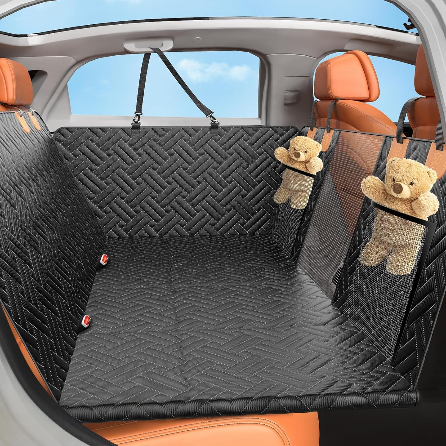 Extended Car Seat Cover for Dogs,Pet Car Hammock, Hard Bottom Back Seat Extender for Dogs with Mesh Window, Waterproof Backseat Pet Cover Hard Bottom-Dog Car Seat Cover for Tesla & Cars,Trucks,Suvs image number 4