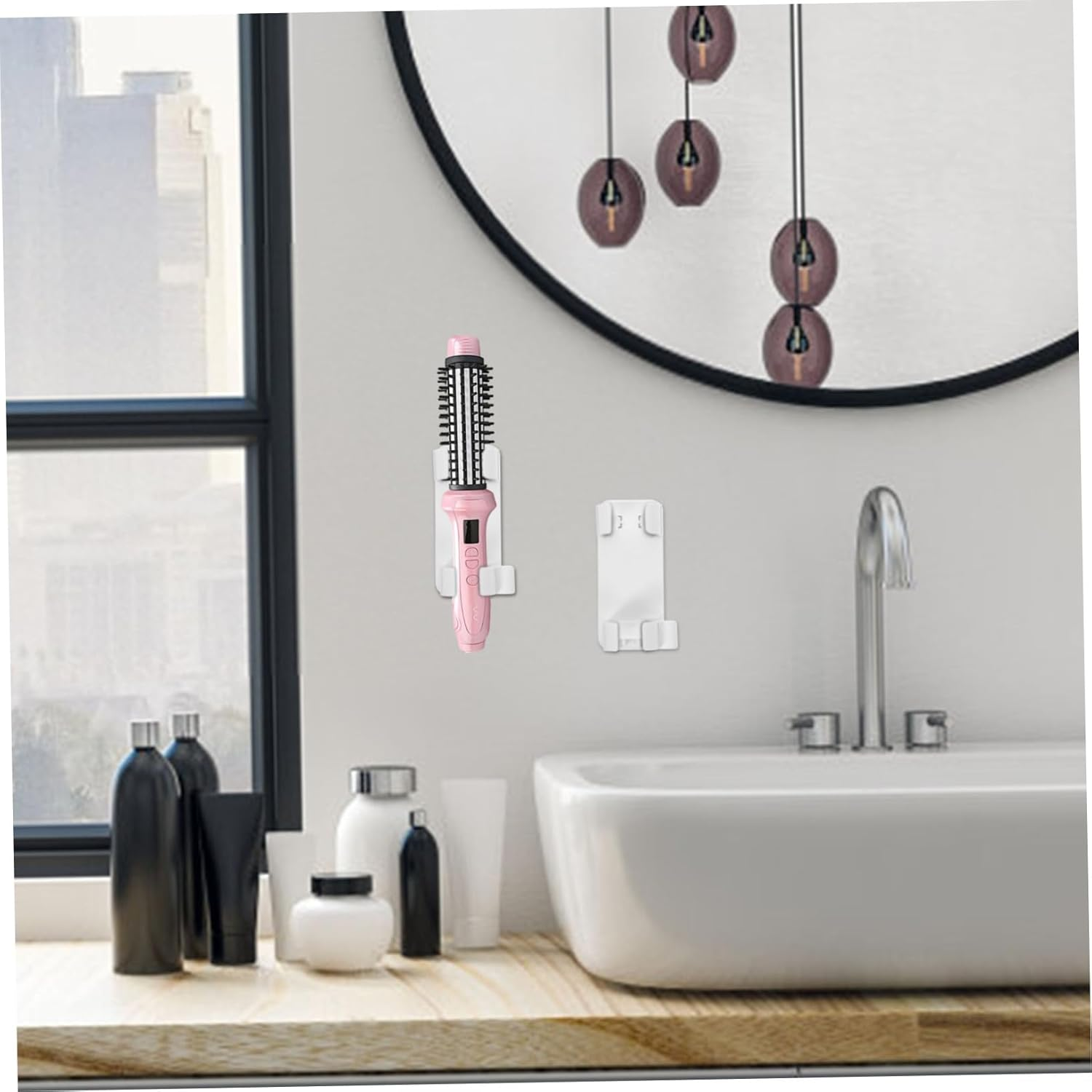 DINHEAROM Multi Functional Wall Mounted Hair Tool Holder Easy Install Hair Organizer for Bathroom Salon Stylish Storage for Curling Irons Hair Dryers image number 4