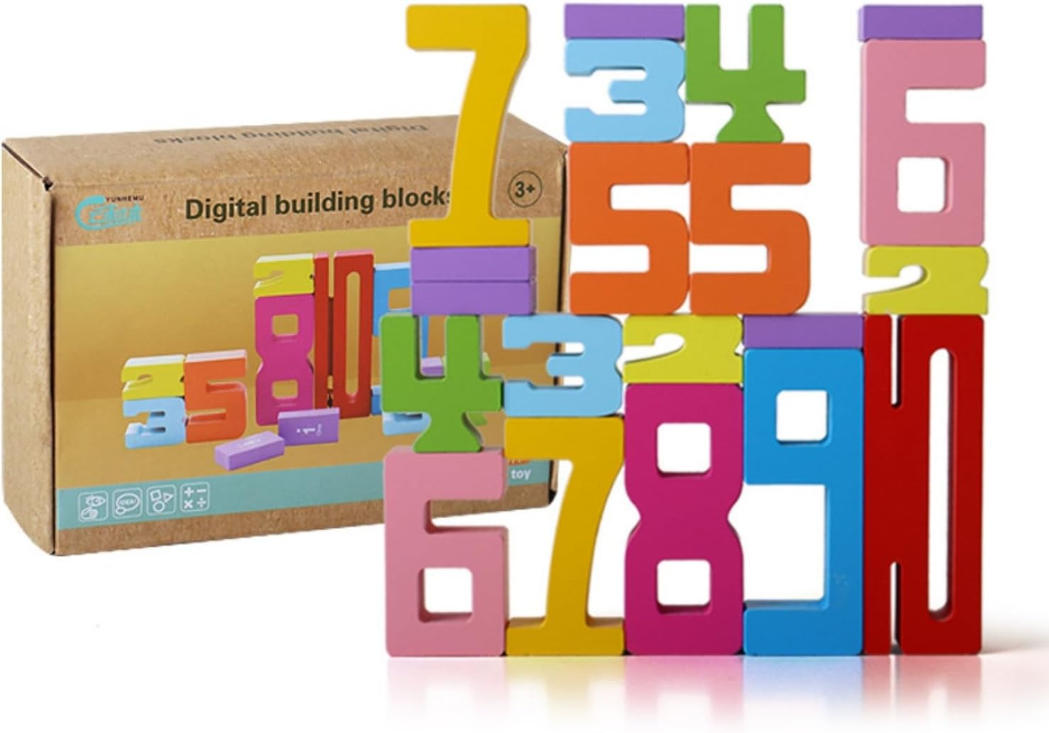 Montessori Wooden Number Building Blocks for Kids Ages 3-6 | Natural Non-Toxic Math Learning Toys with 1-10 Number Recognition & Shape Puzzles | Safe Toddler Preschool STEM Activities (1 Set of 20Pcs)