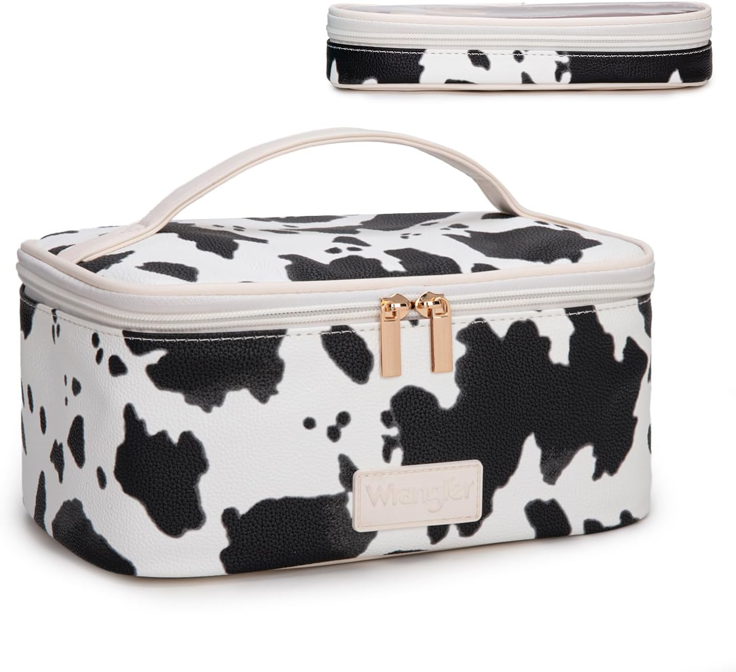 Montana West X Wrangler Travel Makeup Bag 2Pcs Set Large Cosmetic Bag with Makeup Brush Holder Portable Make up Organizer Toiletry Bag with Divider and Handle for Women, Purple, Large