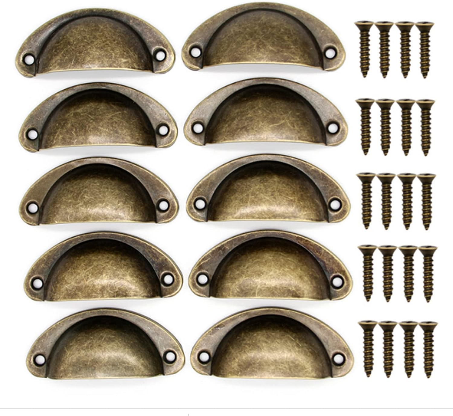 ACBBMNS 30Pcs Shell Cup Handles Half Moon Vintage Cupboard Door Knobs Kitchen Cabinet Drawer Cupped Pulls Antique Shell Pulls with Screws (Yellow Bronze) - Brass Look image number 4