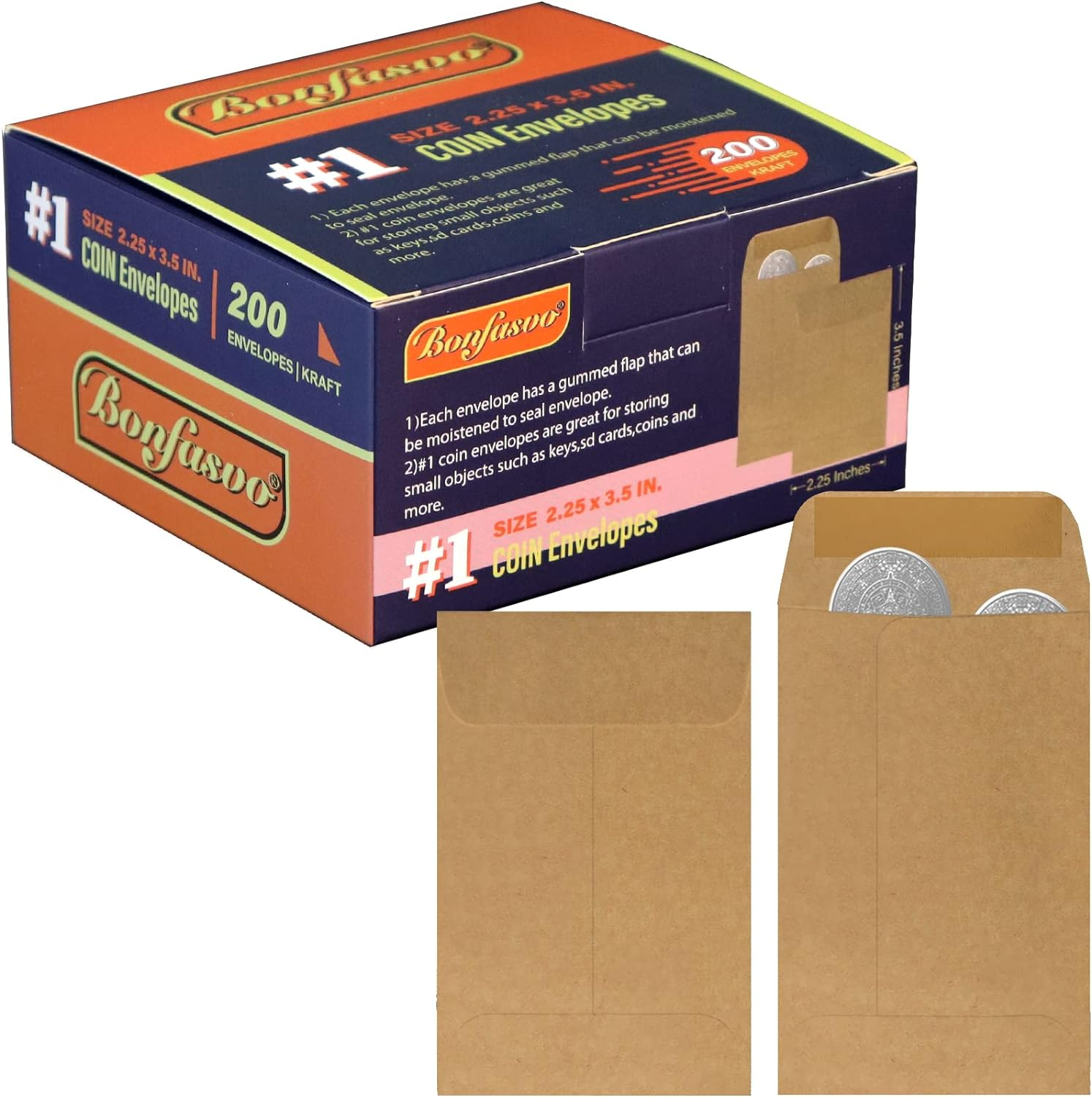 200 Pack #5 Kraft Coin Envelope 3.125 X 5.5 Inches Kraft Envelopes Classic Small Parts Envelopes with Self Adhesive Gummed Flap for Coins Cash Credit Cards Seeds