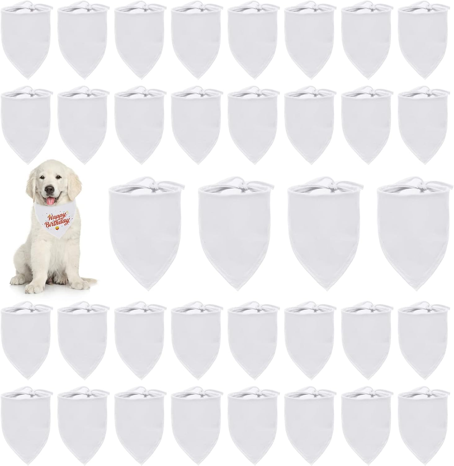 Blank Dog Bandanas, 36 Pack Solid Pet Triangle Scarf, White, DIY Triangle Dog Bandanas for Small, Medium and Large Dogs