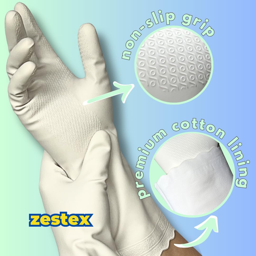 Zestex Luxe on Hands Dishwashing Gloves &ndash; 2 Pairs Reusable Kitchen Cleaning Gloves with Soft Cotton Lining, Non-Slip, Durable, and Extra Comfortable for Sensitive Skin image number 1