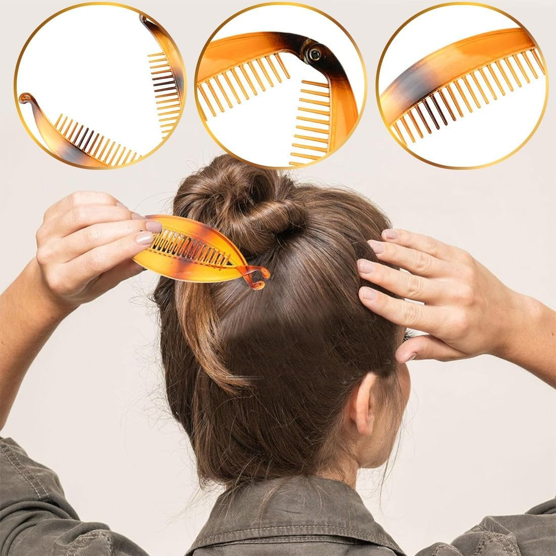 PLABBDPL Pack of 6 French Banana Clips Hair Comb Fishtail Hair Clip Combs and round Banana Clips Flexible Ponytail Holder Clips Hair Styling Accessories for Women Girls (Brown) image number 3