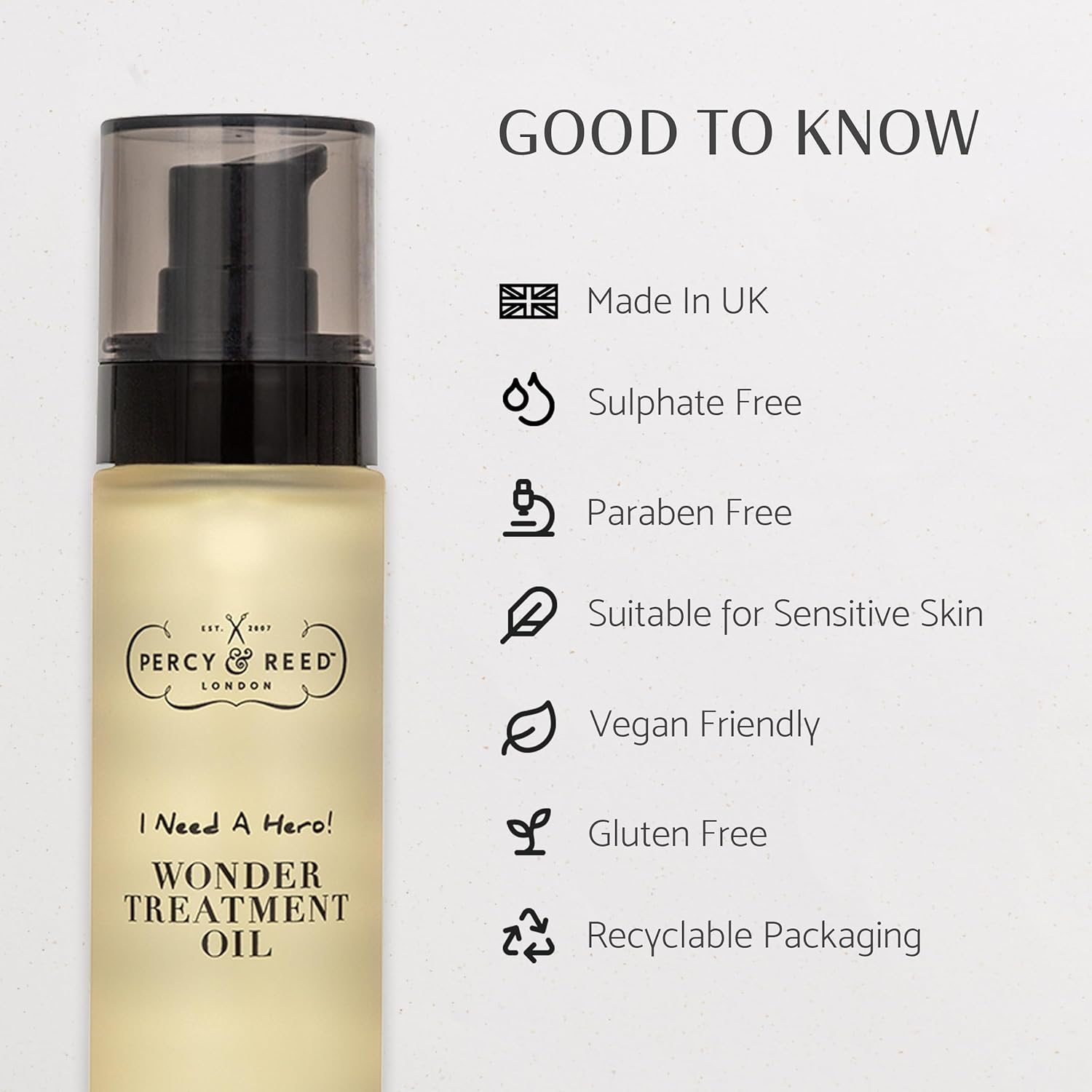 Percy & Reed I Need a Hero! Wonder Treatment Oil - Instant Hair Nourishment & Moisture Boost. Free from Sulphates, Parabens & Gluten. Dermatologically Tested. Vegan Friendly - 50 Ml image number 1