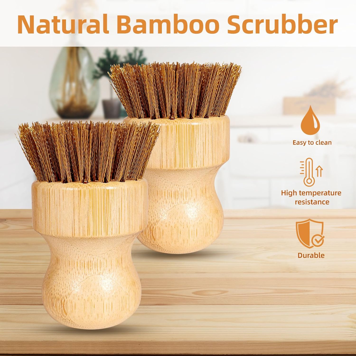 SAMBUTECO Cast Iron Cleaner Scrubber with Copper Bristle Natural Bamboo Handle Heavy Duty Pot Brush for Cast Iron Pans, Cast Iron Skillets Dutch Ovens Pots BBQ Grill Rust Removal and Cleaning image number 5