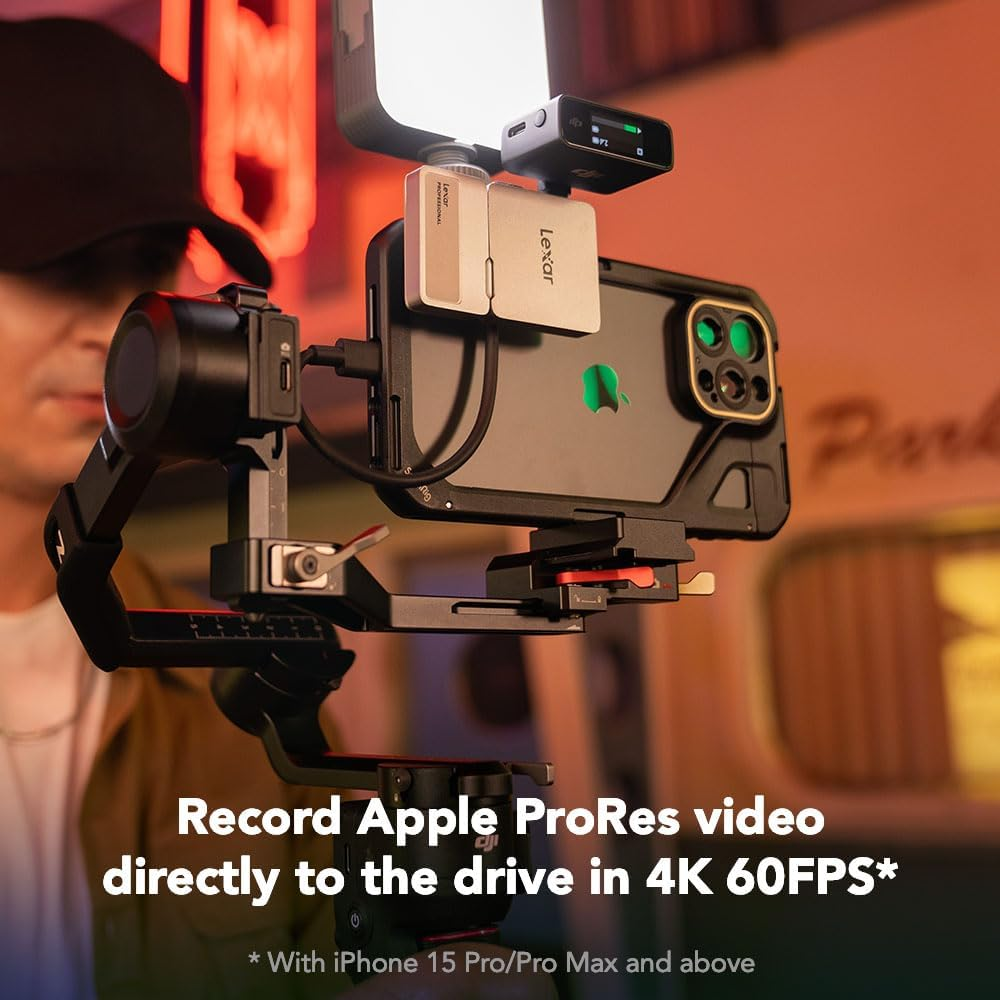 Lexar 1TB Professional Go Portable SSD W/Hub, Supports Apple Prores, up to 1050Mb/S Read & 1000Mb/S Write, USB 3.2 Gen 2, Rugged, Compatible with Iphone 15 Series, PC & Mac (LSL400S001T-RNSNU) image number 6