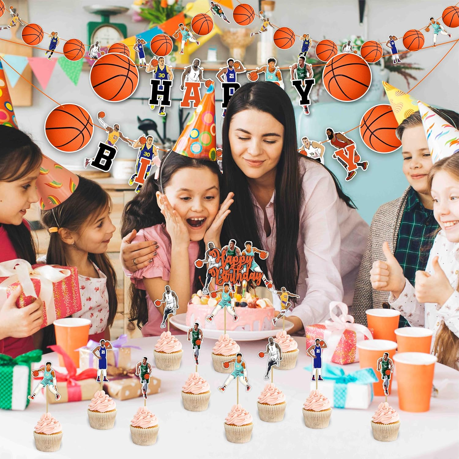 Basketball Theme Birthday Party Supplies &ndash; Sports Party Decorations for Kids, Basketball Cake Toppers, Balloons, Plates & More for Basketball Fans image number 2