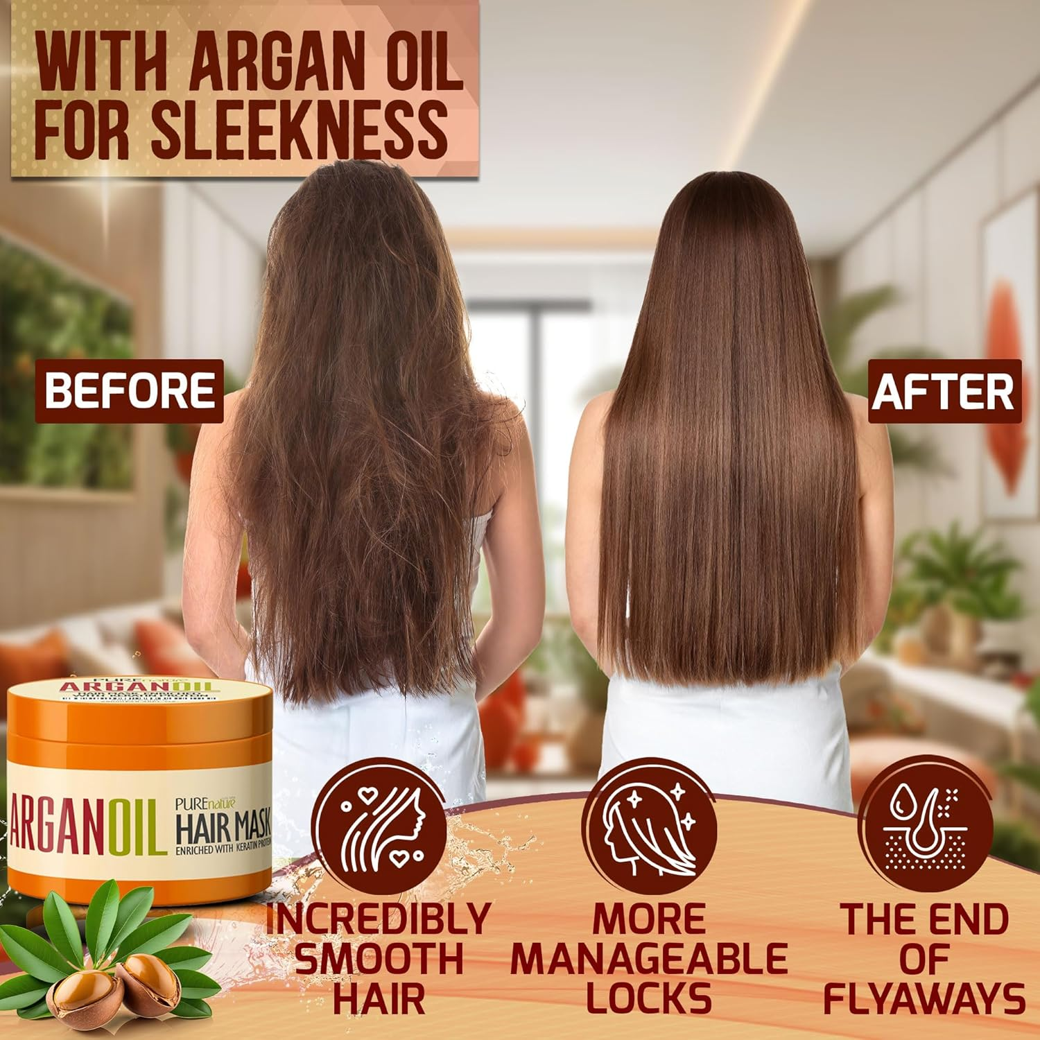 Moroccan Argan Oil Intense Hair Mask - Hydrating Technology for Damaged, Extremely Dry Split Ends - Deep Conditioner Repair Treatment for Curly, Straight, Frizzy, Black and Color Treated Hair image number 2