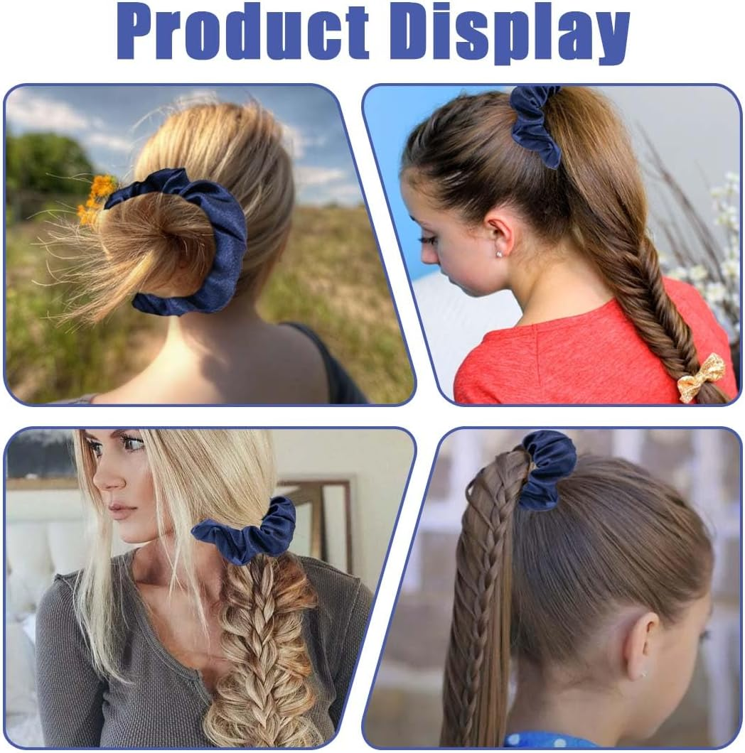 BIRLOZA Pack of 2 Silk Hair Bobbles Women'S Scrunchies Scrunchie Silk Hair Ties Hair Band Satin Hair Rings Elastic Thick Bands for Hair Clip Women Hair Accessories (Dark Blue) image number 6