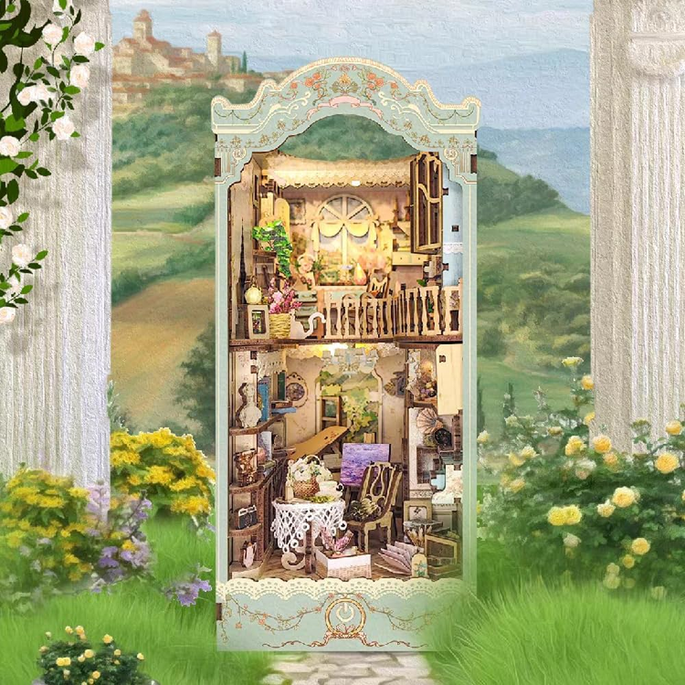 Cuteroom Book Nook Kit, DIY Miniature House Kit for Adults,Bookshelf Insert Decor Alley, DIY Dollhouse Booknook, Booknook Decor with Sensor LED Lights for Age 14+ (SQ090) image number 1