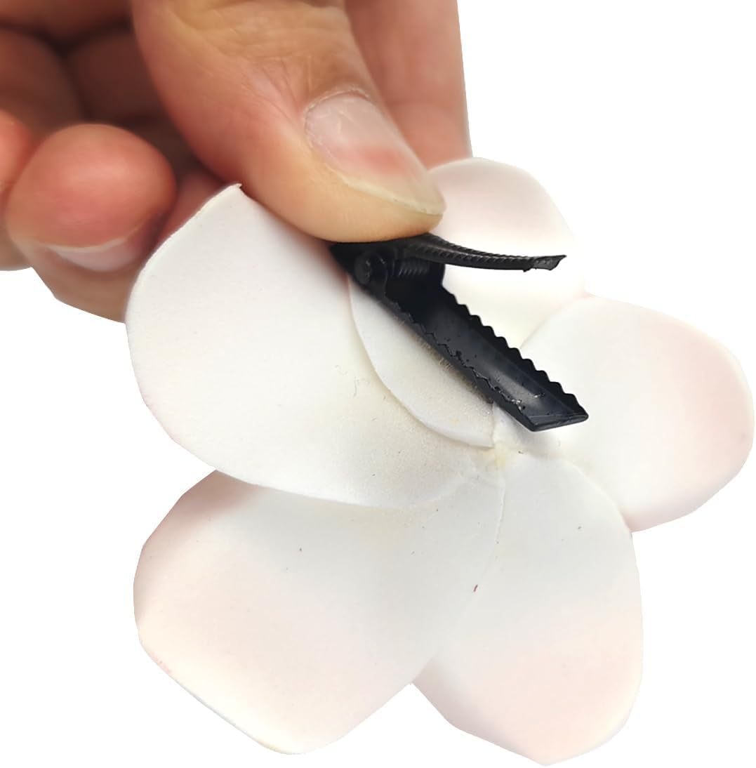 Hawaiian Frangipani Plumeria Clips and Hair Clips Foam Head Flower Party Beach Hair Clips Hair Accessories Pack of 2 (White and Pink) image number 2