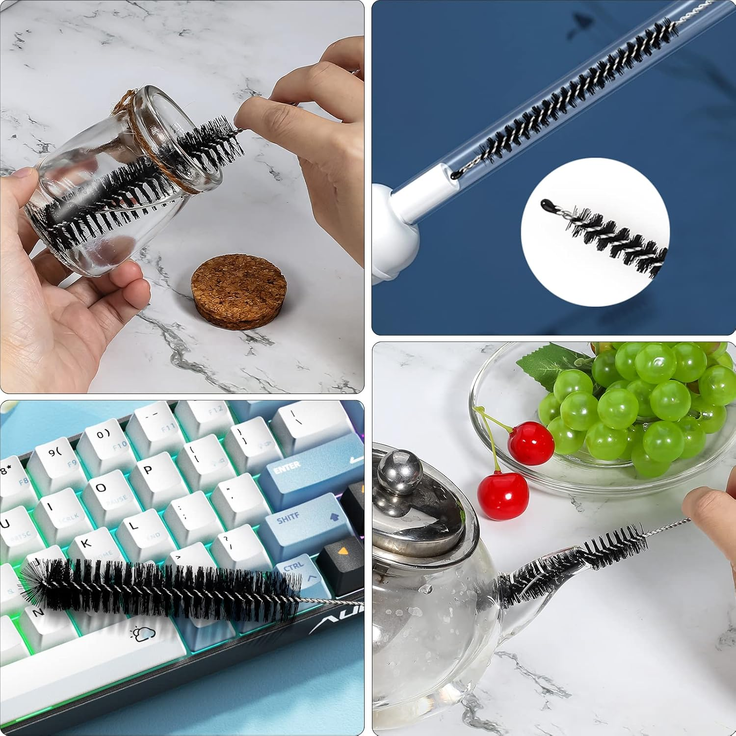 Straw Cleaner Brushes Sets, 12 Pieces 8.2 Inch Botthle Cleaning Brush and Nylon Tube Brush Brush Kit for Sippy Cup, Tumbler, Water Bottle, Drinking Straw (Black) image number 5