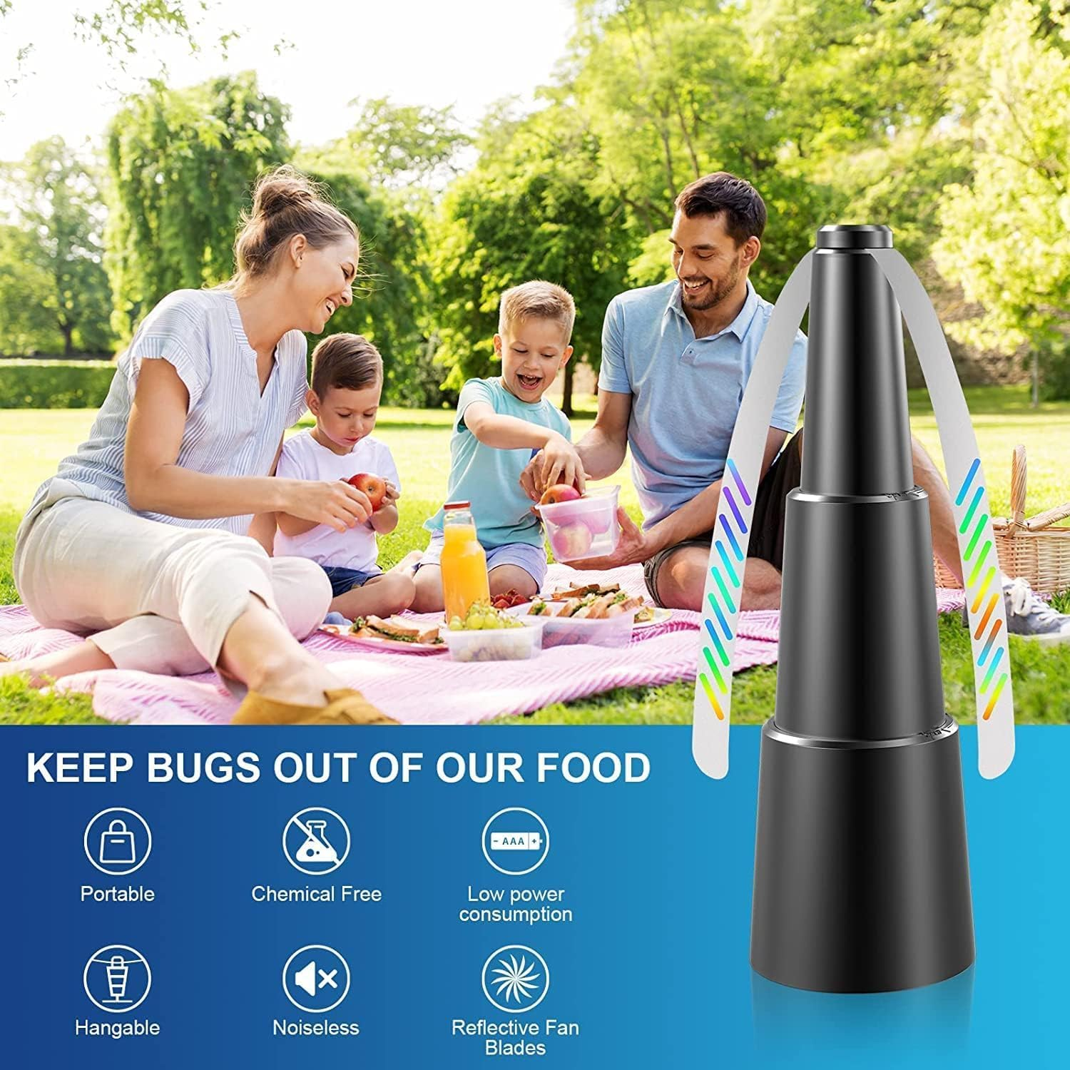 Fly Repellent Fan,Holographic Blade Dining Table Mosquito Repellent Fan,Outdoor Indoor Mosquito Repellent Fan,Portable Party Dining Fan,Battery Powered. image number 6