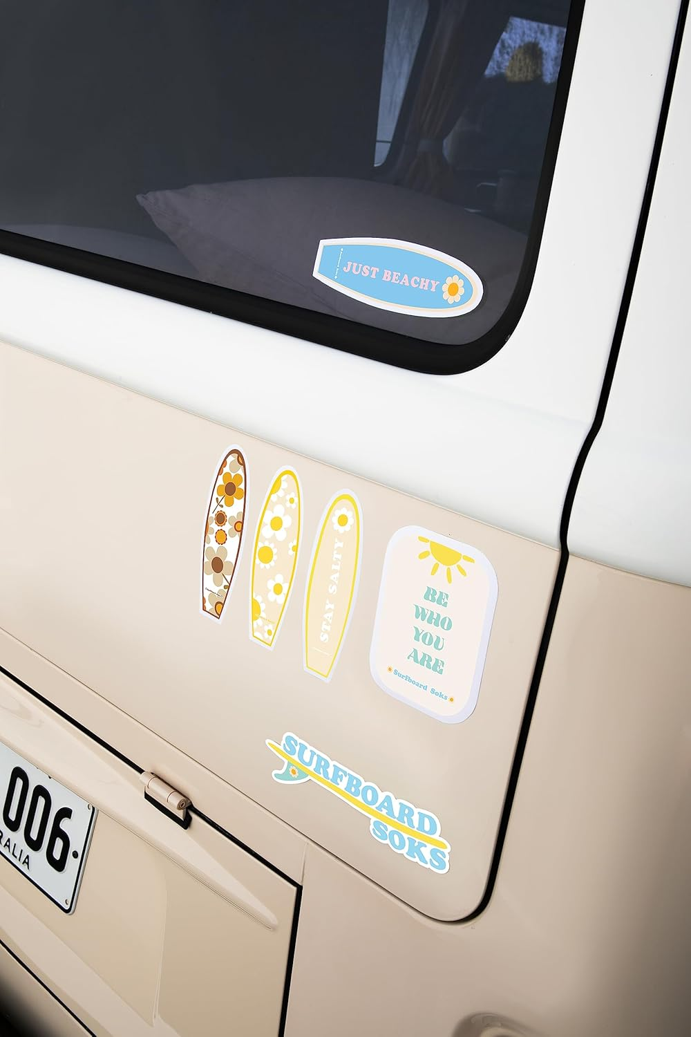 Surfboard Soks-Sticker-Bumper Sticker-Waterproof Sticker-Vinyl Sticker-Decal Sticker-Beach-Ocean-Surfing-Surf-Laptop-Water Bottle-Widows-Cars-Surfboard Sticker-70'S Retro Sticker-Daisy-Stay Salty image number 1