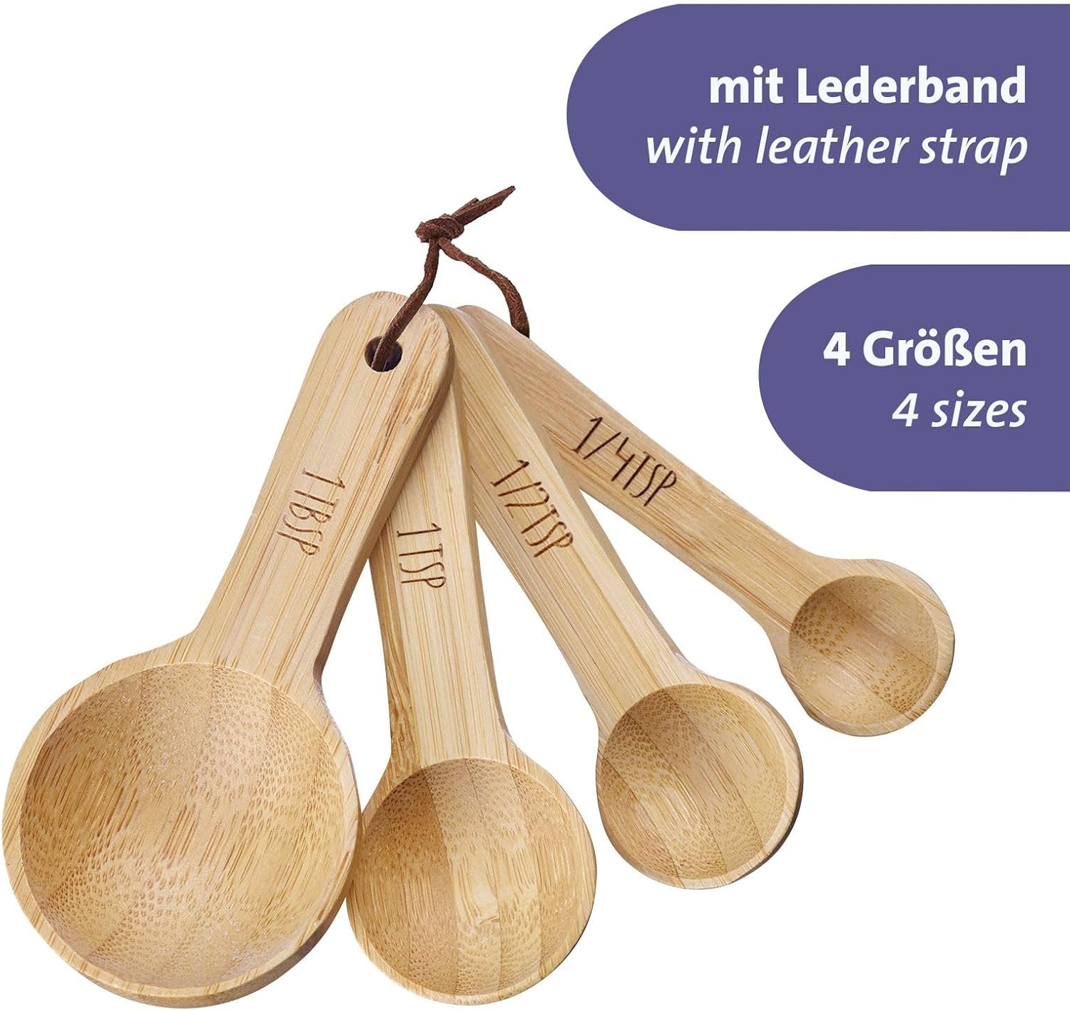 Westmark Woody Measuring Spoons Set - 4 Premium Measuring Spoons with Lettering, Ideal for Dry Ingredients and Spices, 1, 1/2 and 1/4 Teaspoon plus 1 Tbsp - Bamboo, Set of 4 image number 1