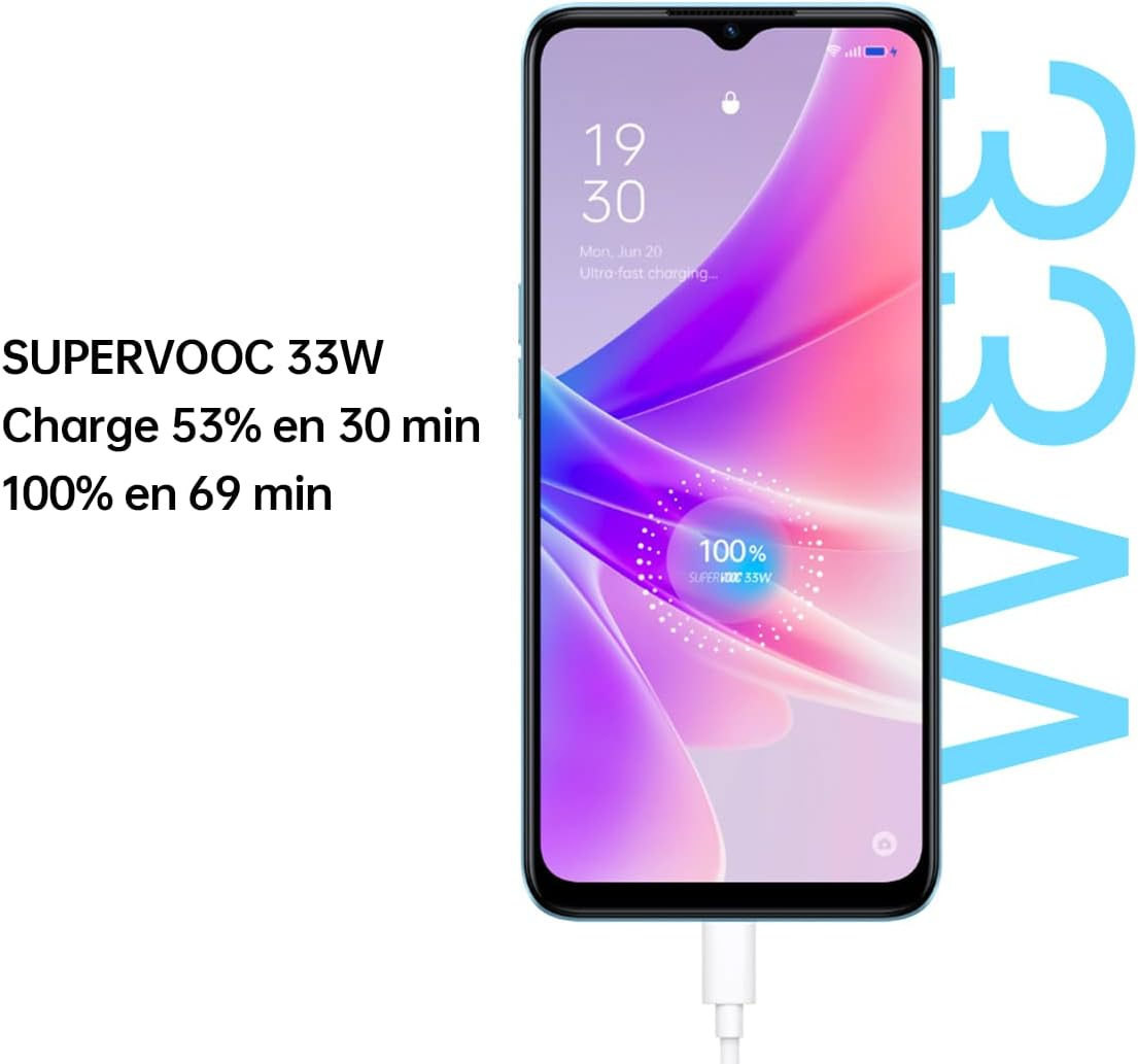 Oppo A77 Smartphone 5G Unlocked 6GB RAM + 128GB Expandable Memory AMOLED Display 90Hz 6.43" Camera 48MP Battery 5000Mah + Quick Charge 33W Stereo Speaker Blue