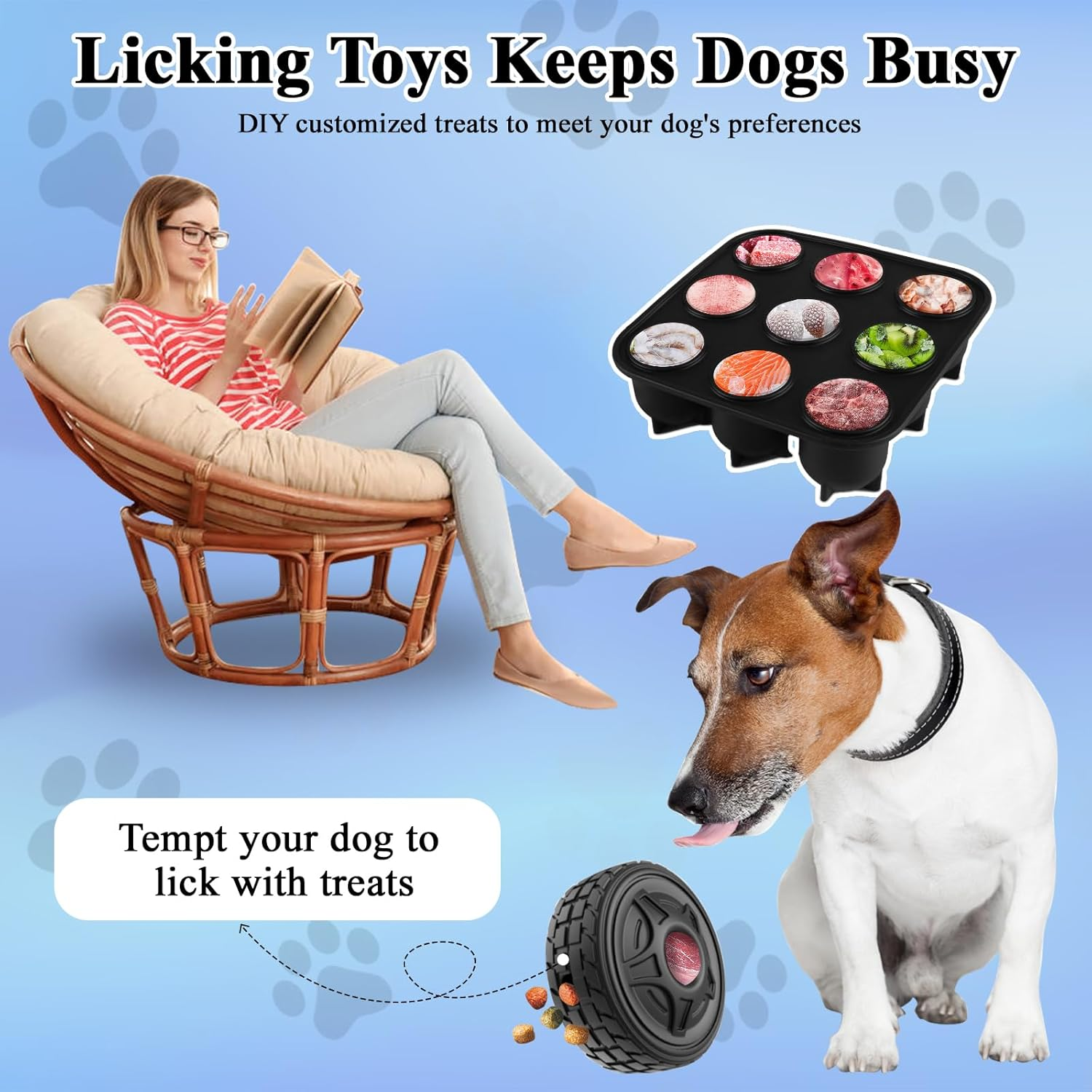 LUPAPA 5-In-1 Dog Entertainment Toy, Frozen Treat Toy for Dog, Treats Distribution Puzzle Tire Dog Toys to Keep Dogs Busy, Dog Chew Toys for Aggressive Chewers, Natural Rubber Durable and Safe - Red image number 2