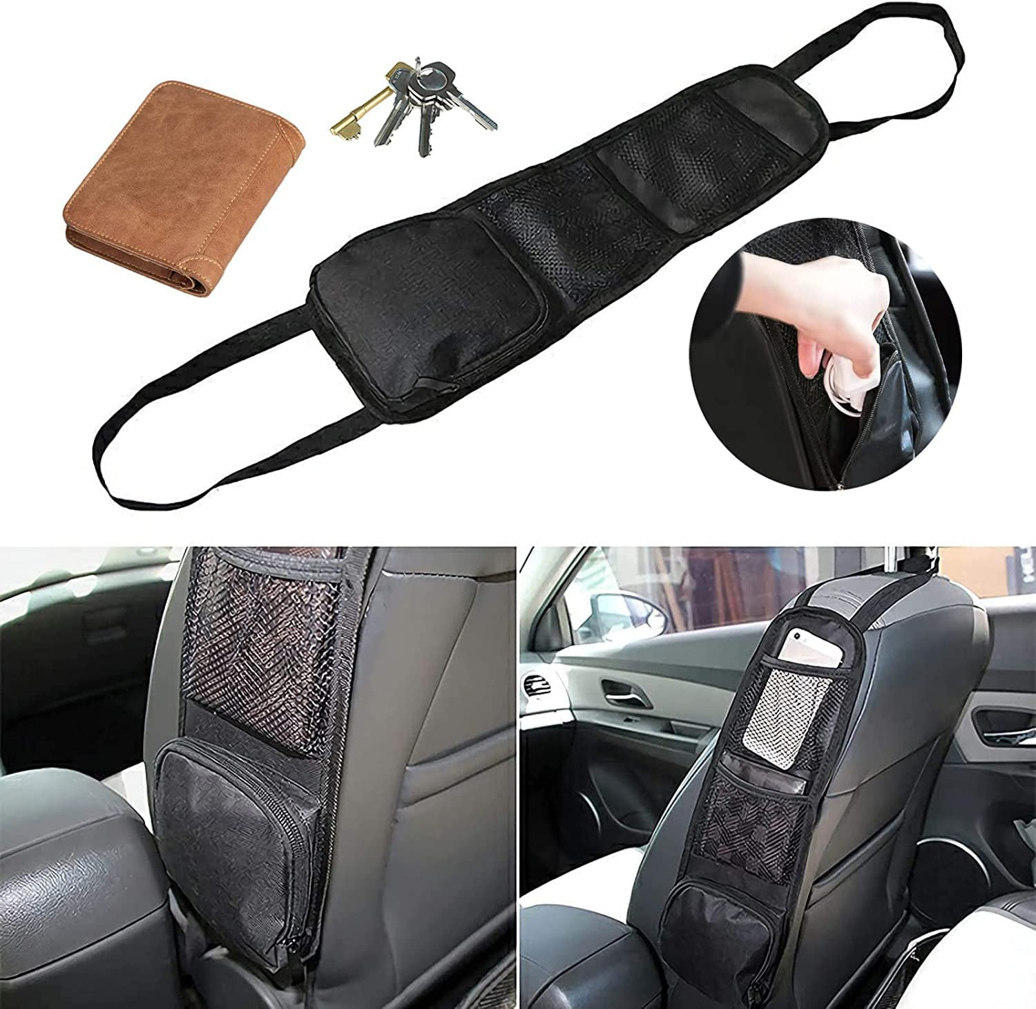 Car Seat Side Organizer, Car Organisers, QCSJHJX Auto Seat Storage Hanging Bag, Front Seat Mesh Hanging Bag for Auto Small Items, Pocket for Cars, SUV, Truck All Vehicles image number 2