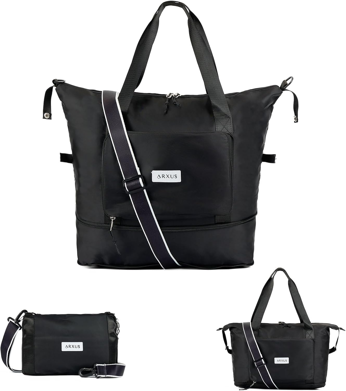 Arxus Large Folding Travel Duffle Bag, Expand Carry on Overnight Tote Bags for Women Airplanes with Luggage Sleeve, Waterproof Gym Weekend Bag with Wet Pocket