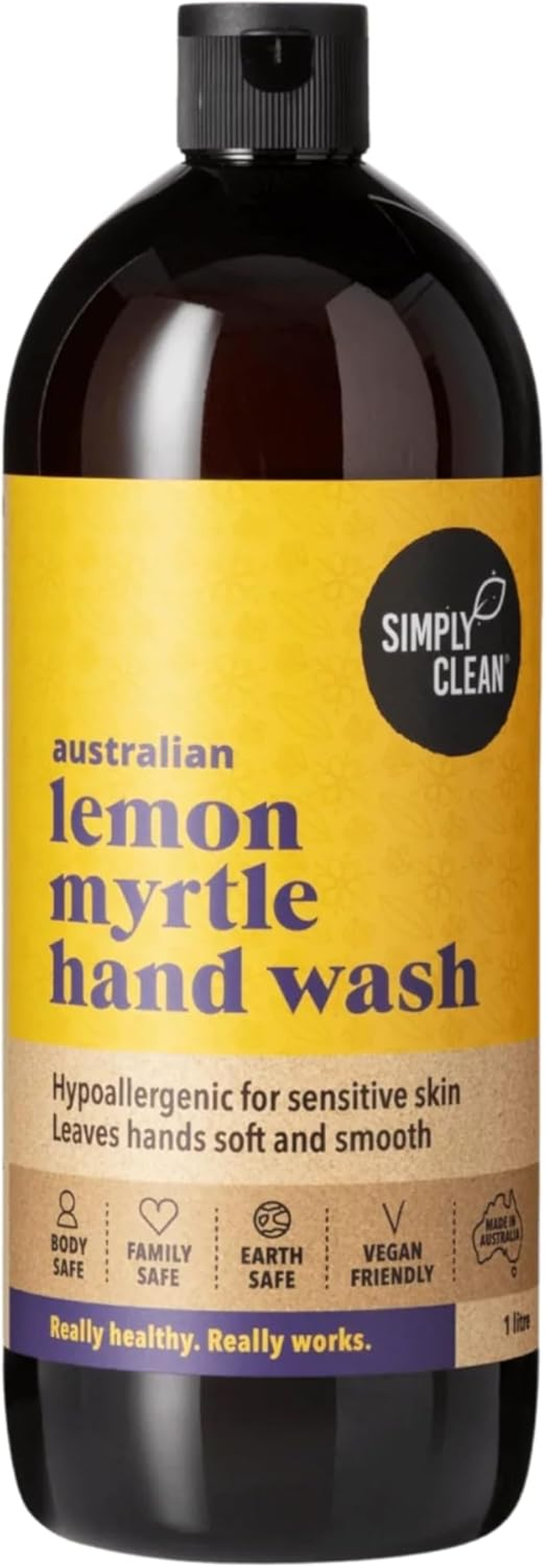 Simplyclean Lemon Myrtle Hand Wash &ndash; Natural Hand Cleanser with Pure Australian Lemon Myrtle Essential Oil &ndash; Creamy Ph 5.5 Formula &ndash; SLS and SLES Free &ndash; Gentle on Skin &ndash; 1 Litre