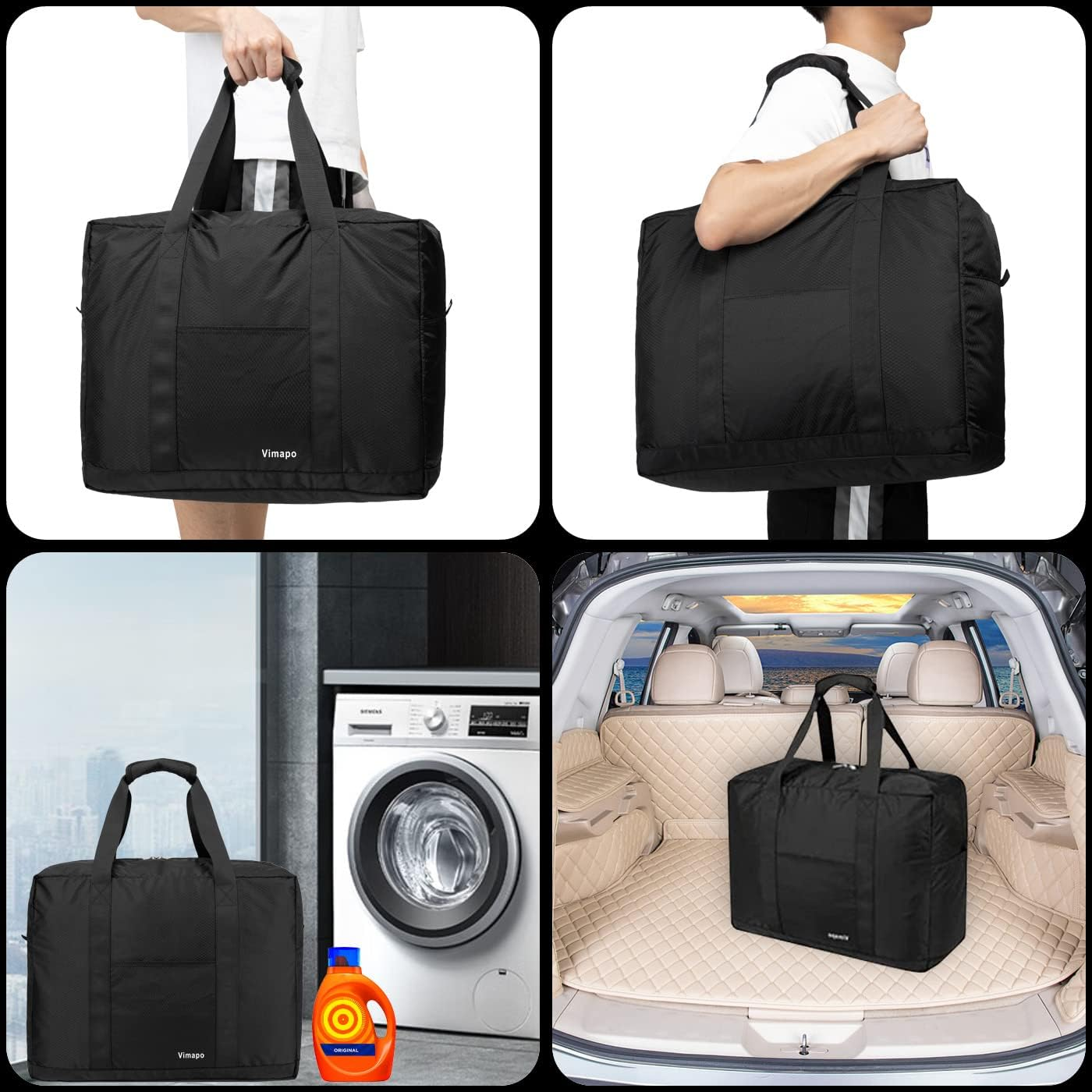 Vimapo Packable Travel Duffle Bag 18X14X8, 40L Travel Bag Lightweight Bag Carry on Luggage for Boarding Airline Underseat Weekender Overnight, Black, Sport, Travel - Blue image number 2