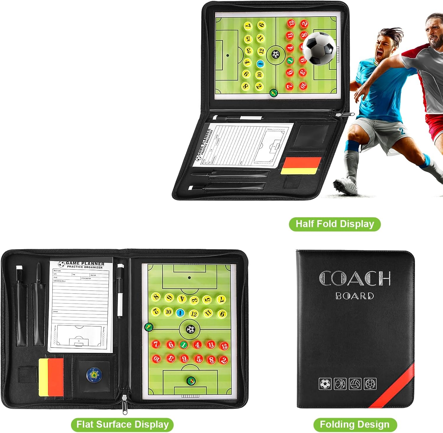Pure Vie 20.86'' X 12.20'' Coaches Tactical Board, Premium Portable Professional Football/Soccer Coaching Strategy Clipboard Training Assistant Equipment with Write Wipe 2-In-1 Pen and Dry Eraser