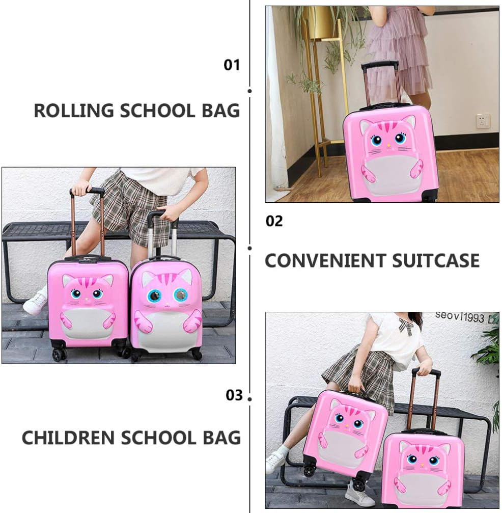 KESYOO Kids Carry on Luggage with Wheels Girls Travel Suitcase 18 Inch Rolling School Bag for Toddler Children Pink