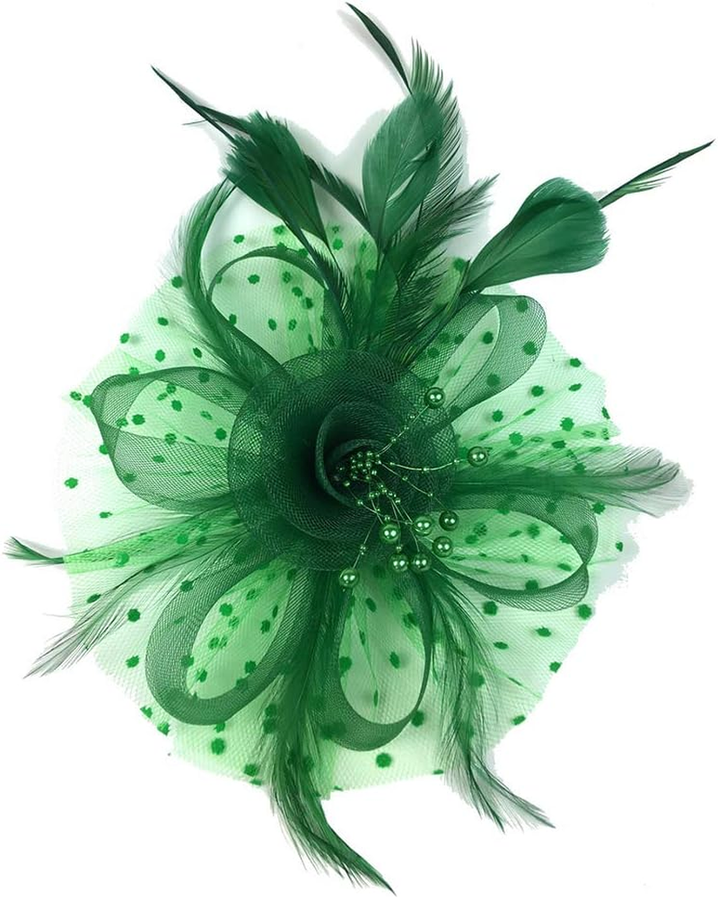 Beaded Feather Net Flower Bridal Derby Hat Fascinator with Clip Hairband image number 1