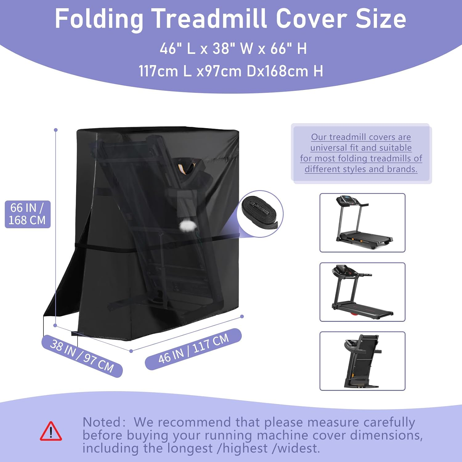 Treadmill Cover Waterproof Outdoor,Heavy Duty 420D Folding Running Machine Protective Cover with Waterproof Zipper Easy to Put On,Air Vent,Windproof Buckle,Universal Fit for Fodable Treadmills