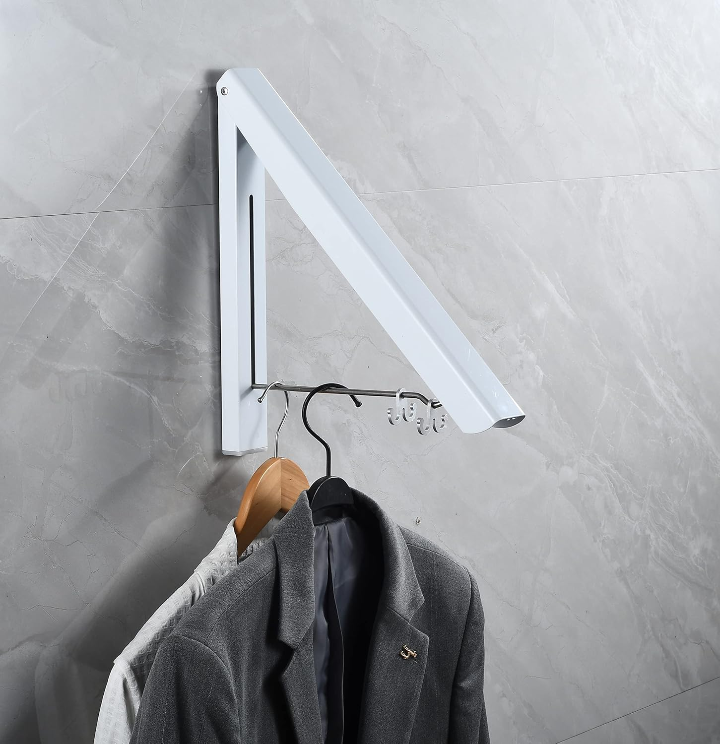 MISSMIN White Retractable Clothes Rack 2 Pack - Wall Mounted Folding Clothes Hanger Drying Rack for Laundry Room Closet Storage Organization image number 4