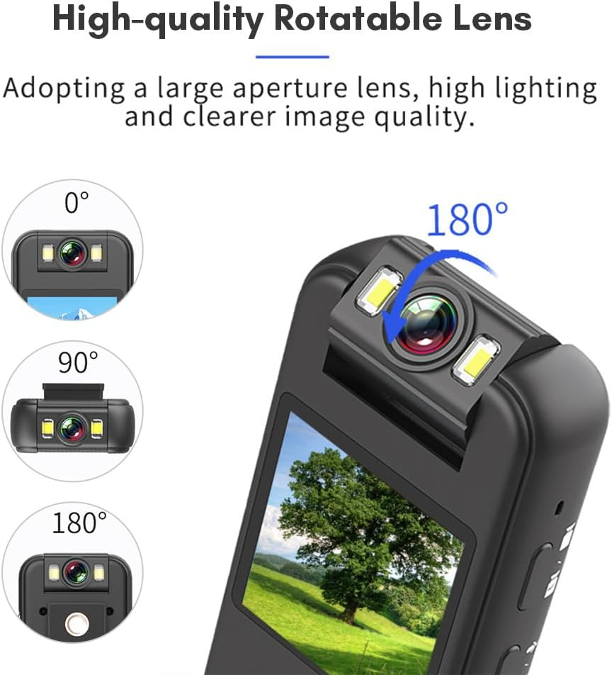 LAPOOH 4K Wifi Body Camera with Audio and Video Recording Wearable Body Cam Mini Clip-On Camera Camcorder with 180&deg; Rotatable Lens LED Fill Lights Speaker Magnetic Back Clip Stand for Law image number 6