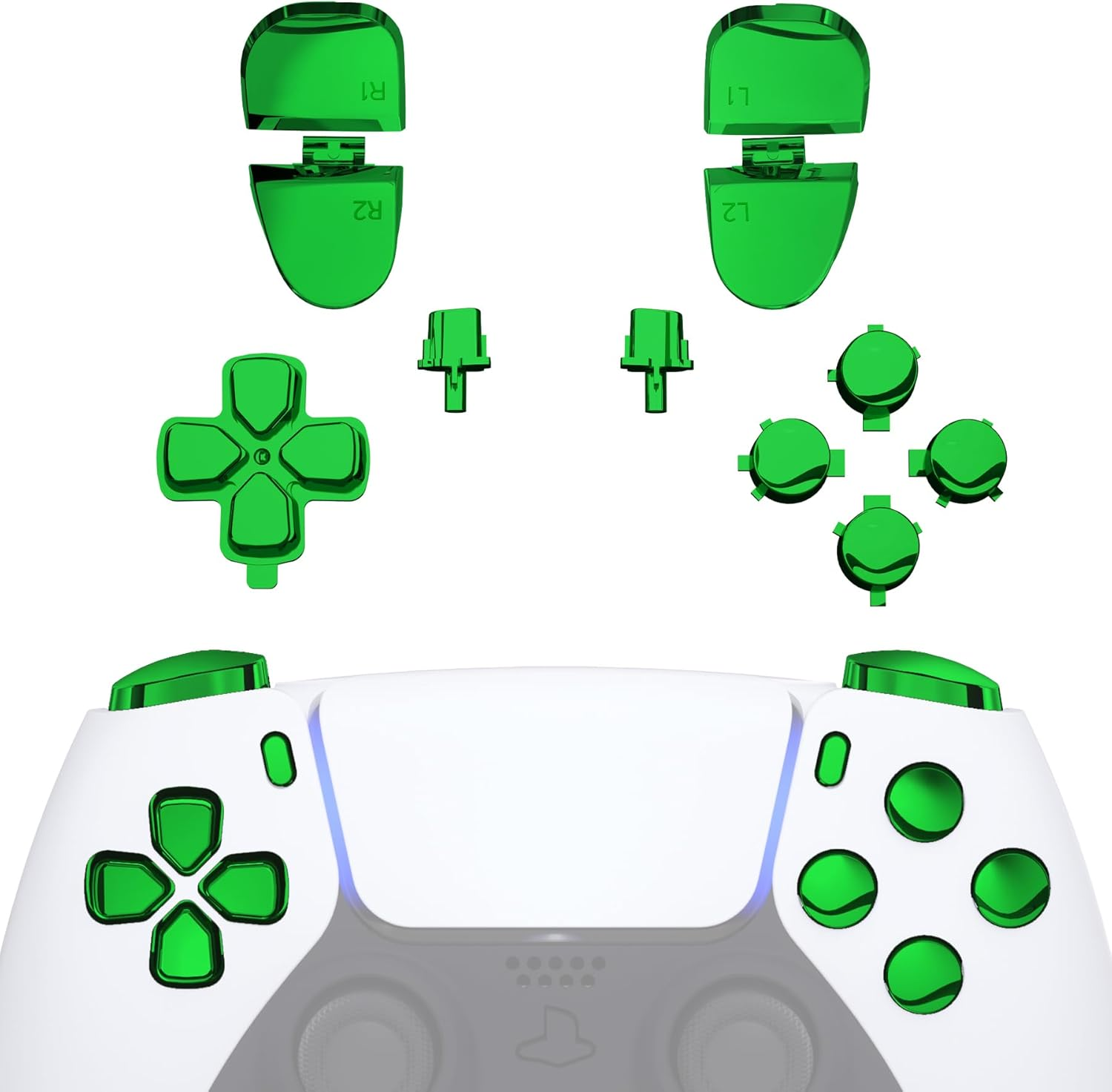 Extremerate Replacement D-Pad R1 L1 R2 L2 Triggers Share Options Face Buttons, Chrome Pink Full Set Buttons Compatible with Ps5 Controller BDM-030 BDM-040 BDM-050 - Controller NOT Included - Chameleon Purple Blue image number 6