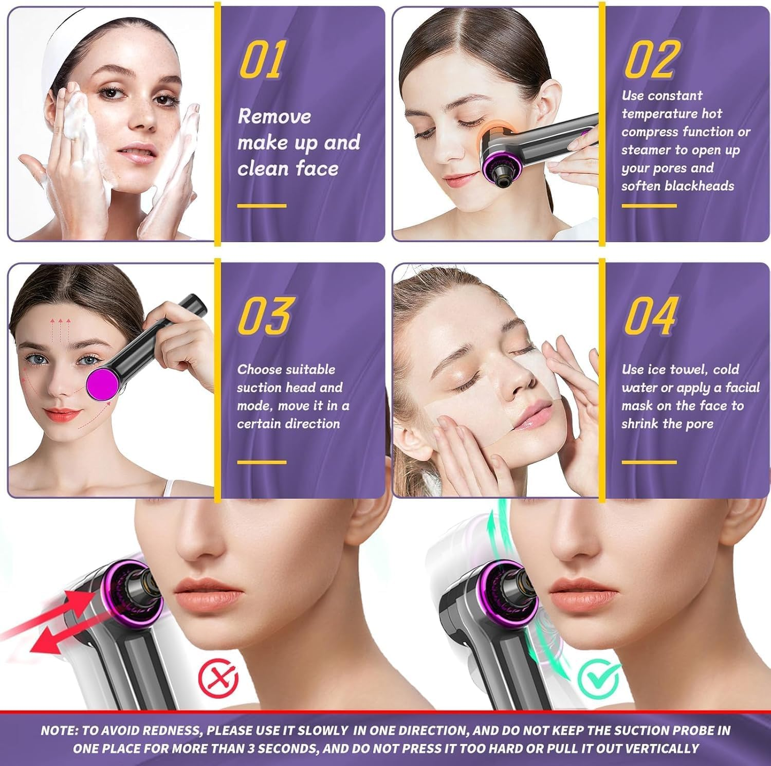 Blackhead Remover Vacuum, 2 in 1 Facial Pore Cleaner Electric, Vacuum Pore Cleansing Tool with Heating Mode, Electric Whitehead Remover with 5 Heads & 3 Suction Level, Comedone Extractor Kit image number 4