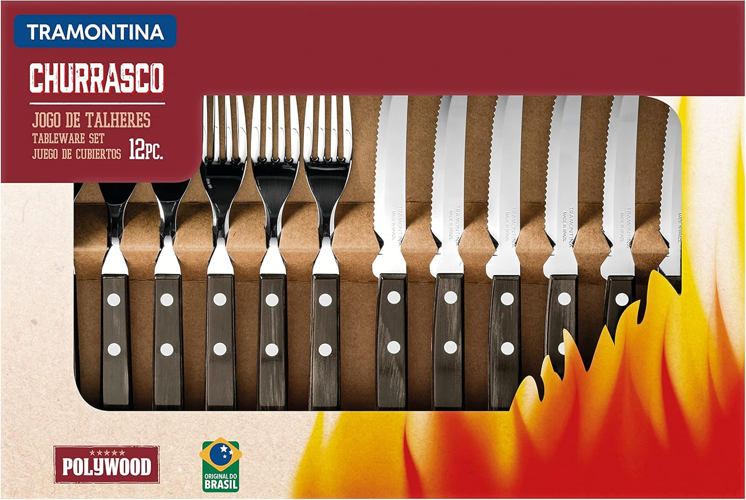 Tramontina Polywood Traditional Steak Set, Brown (12 Pieces) image number 4