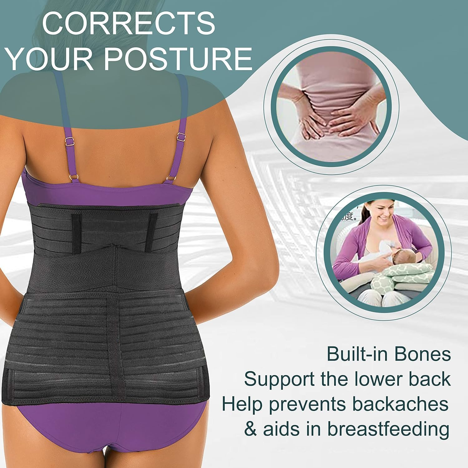 3 in 1 Postpartum Belly Band Post Section Support Recovery Wrap Postparto Abdominal Binder Girdles for after Giving Birth Plastic Belly Waistband (Black, L) image number 2